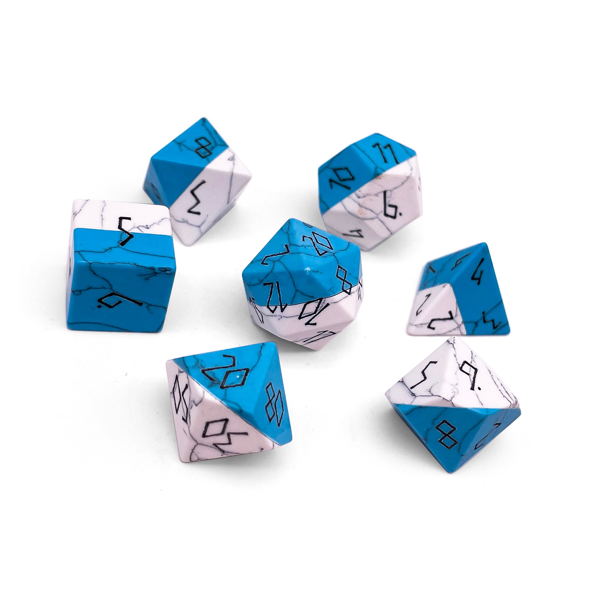 Split the Party - Blue and White Howlite 7 Piece RPG Set Gemstone Dice-Gemstone Dice-Norse Foundry-Gemstone Dice-Dungeons and Dragons Dice-Gem Dice-D&D Dice-Gaming Dice-Perfect for Tabletop RPGs-Dice Set