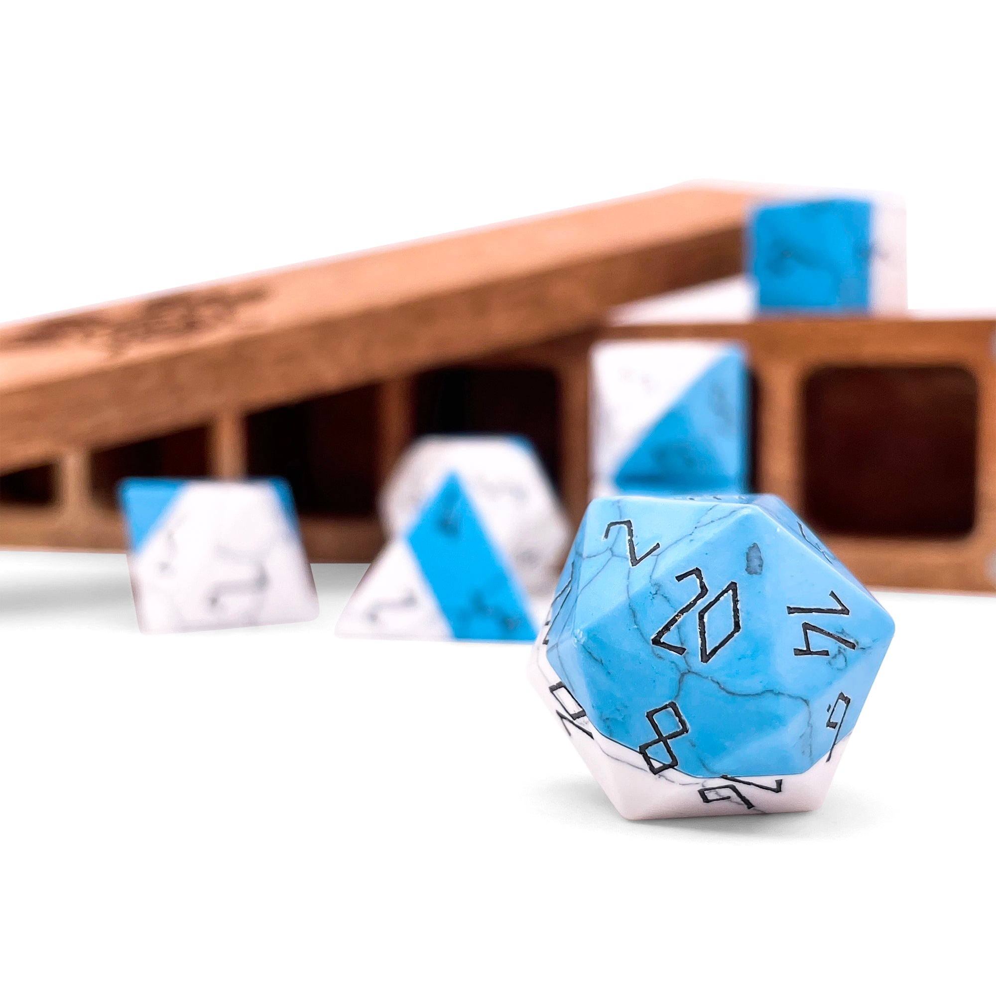Split the Party - Blue and White Howlite 7 Piece RPG Set Gemstone Dice-Gemstone Dice-Norse Foundry-Gemstone Dice-Dungeons and Dragons Dice-Gem Dice-D&D Dice-Gaming Dice-Perfect for Tabletop RPGs-Dice Set