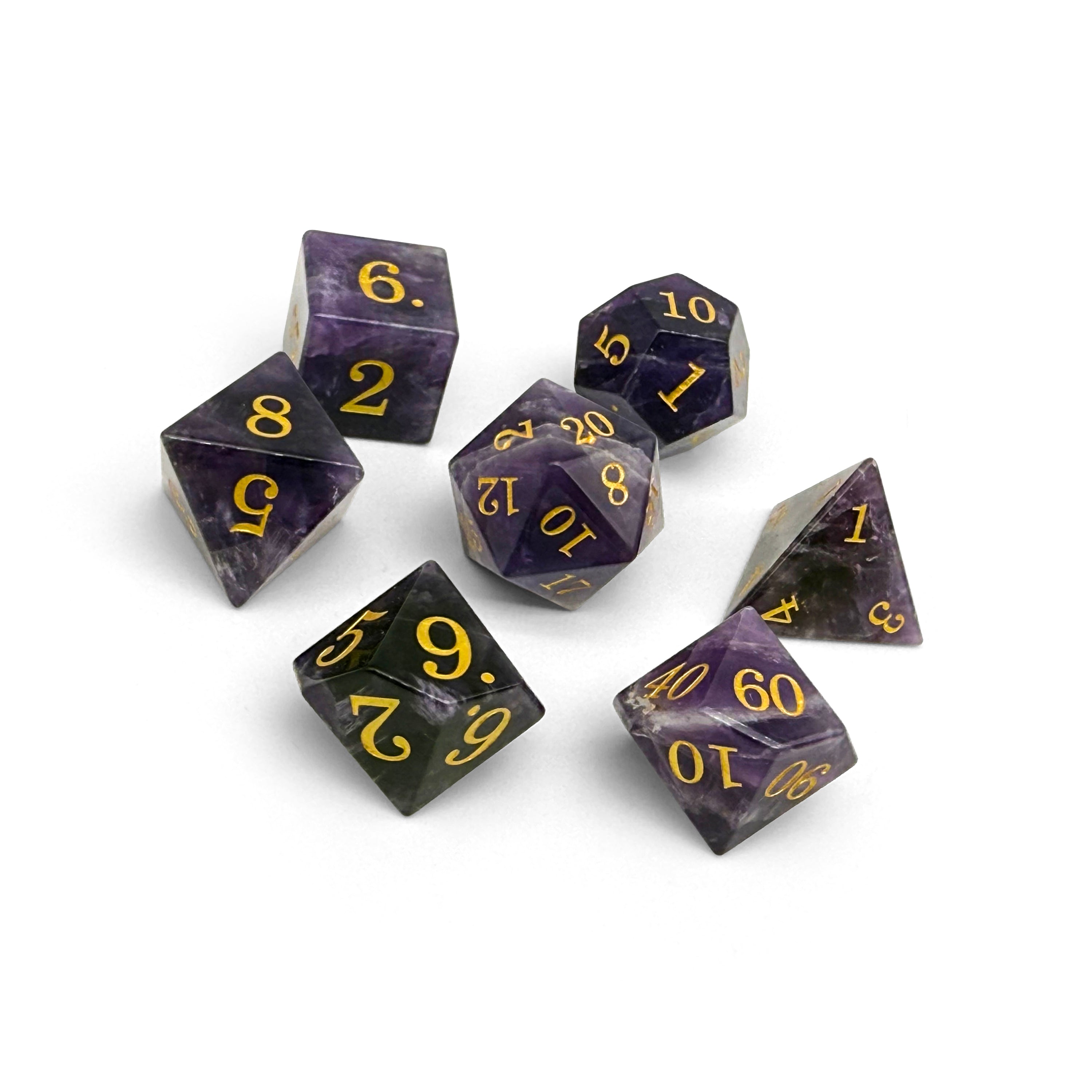 Storybook - Amethyst-Gemstone Dice-Norse Foundry-Norse Foundry-dungeons & dragons-d&d dice set-rpg dice set-gemstone dice set-d&d-tin book-perfect for tabletop rpgs