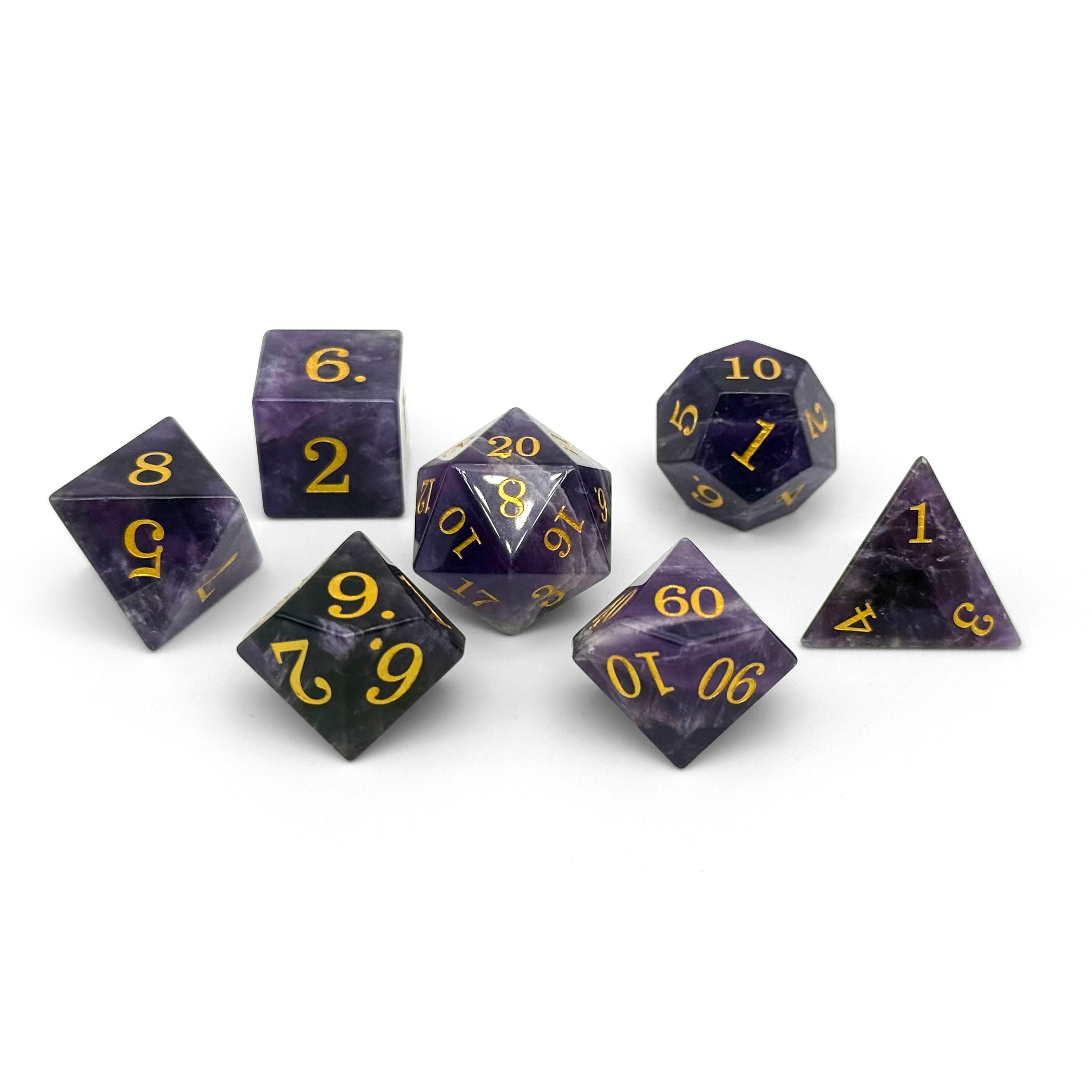 Storybook - Amethyst-Gemstone Dice-Norse Foundry-Norse Foundry-dungeons & dragons-d&d dice set-rpg dice set-gemstone dice set-d&d-tin book-perfect for tabletop rpgs