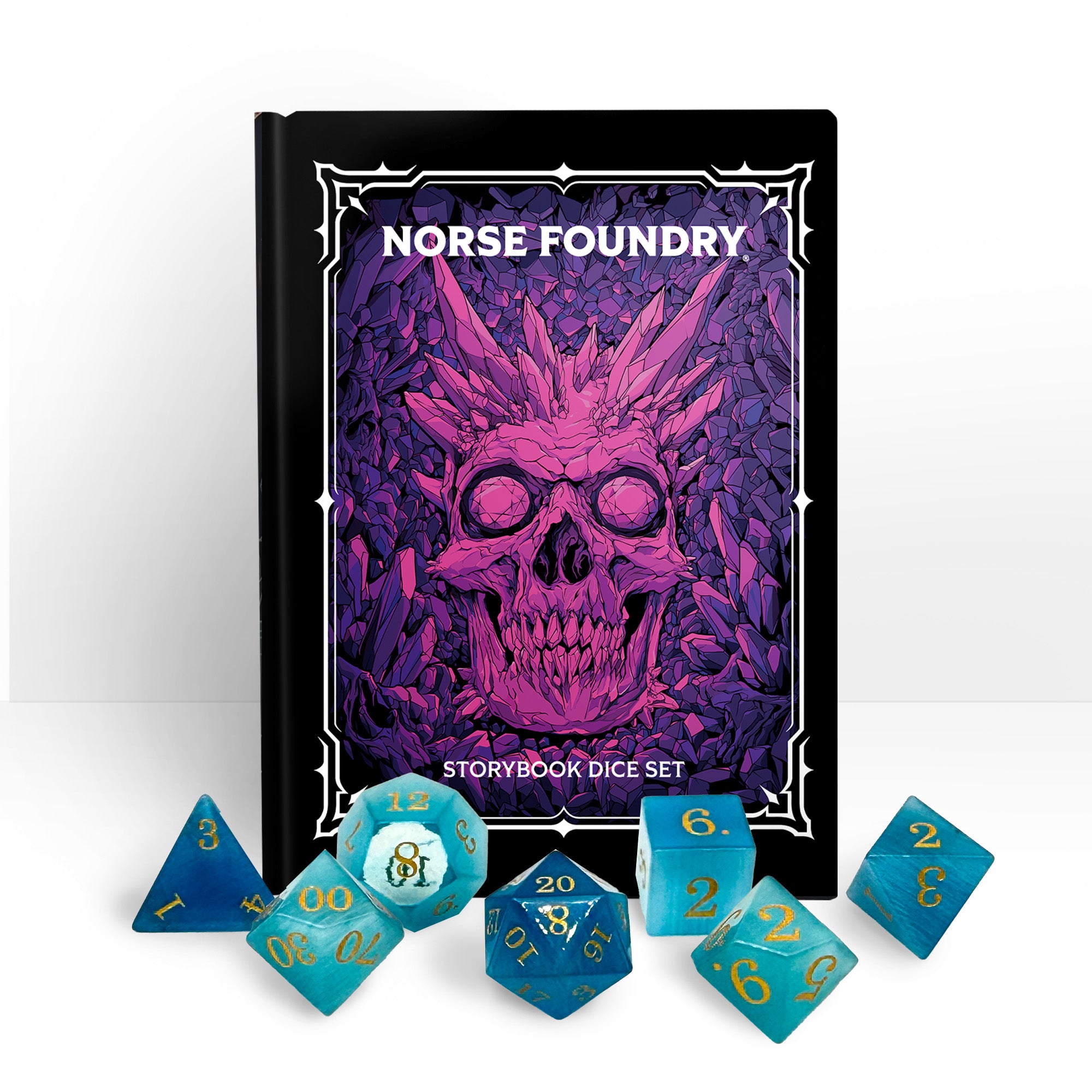 Storybook - Aquamarine Cats Eye-Glass Dice-Norse Foundry -Glass Dice-Dungeons & Dragons Dice-Glass Dice-DnD Dice-Gaming Dice-Perfect for Tabletop RPGs-Dice Set