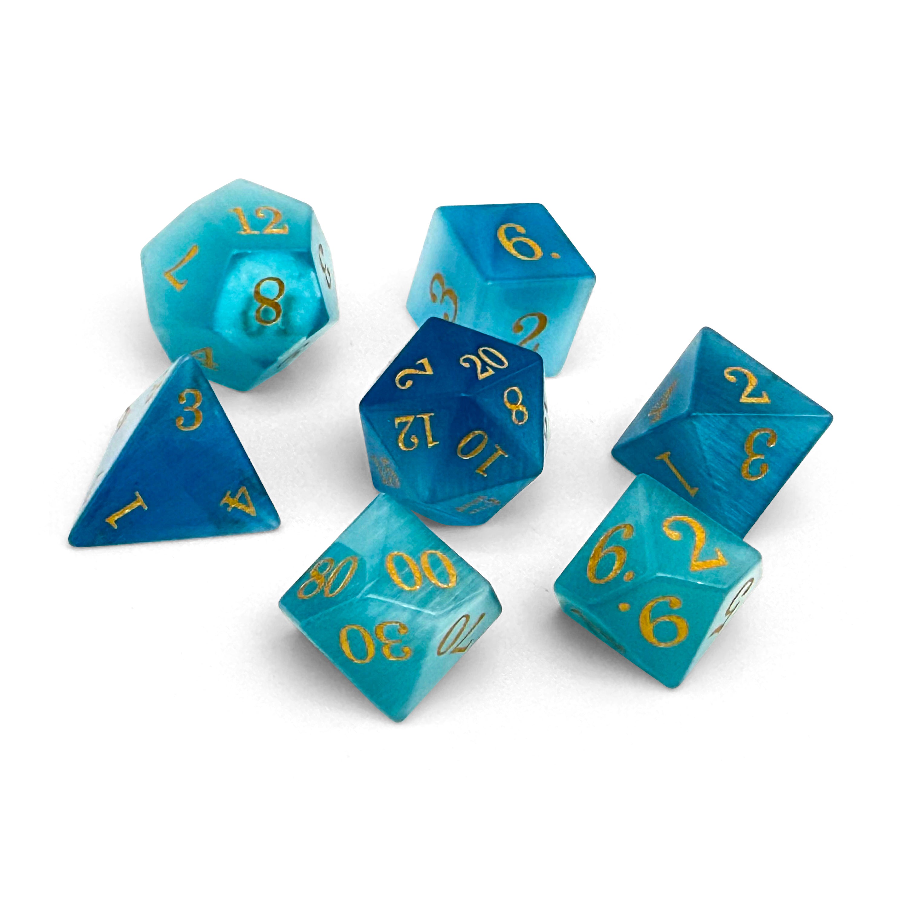 Storybook - Aquamarine Cats Eye-Glass Dice-Norse Foundry -Glass Dice-Dungeons and Dragons Dice-Glass Dice-D&D Dice-Gaming Dice-Perfect for Tabletop RPGs-Dice Set