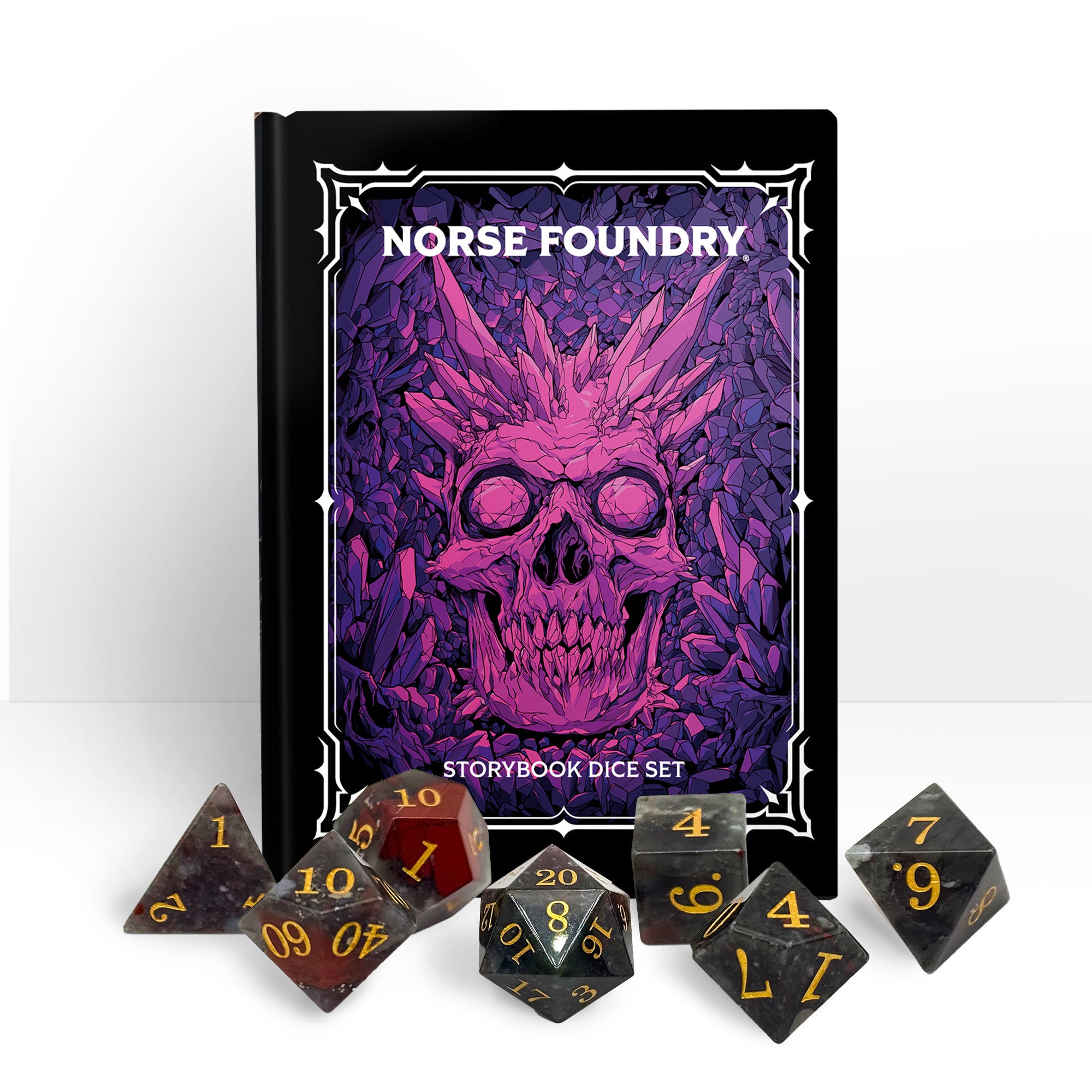 Storybook - Indian Agate-Gemstone Dice-Norse Foundry -Gemstone Dice-Dungeons & Dragons Dice-Gem Dice-D&D Dice-Gaming Dice-Perfect for Tabletop RPGs-Dice Set