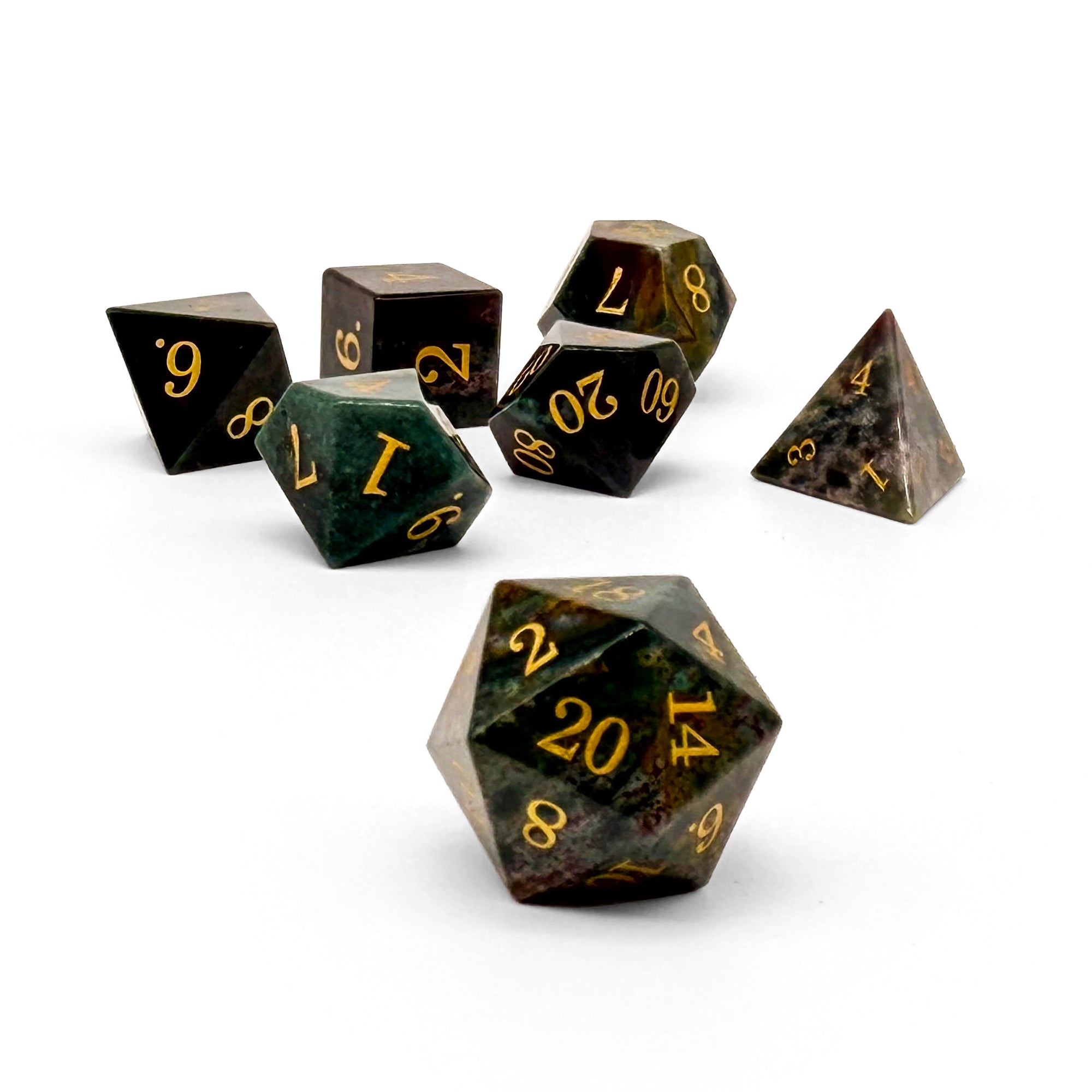 Storybook - Indian Agate-Gemstone Dice-Norse Foundry -Norse Foundry-dungeons & dragons-d&d dice set-rpg dice set-gemstone dice set-d&d-tin book-perfect for tabletop rpgs