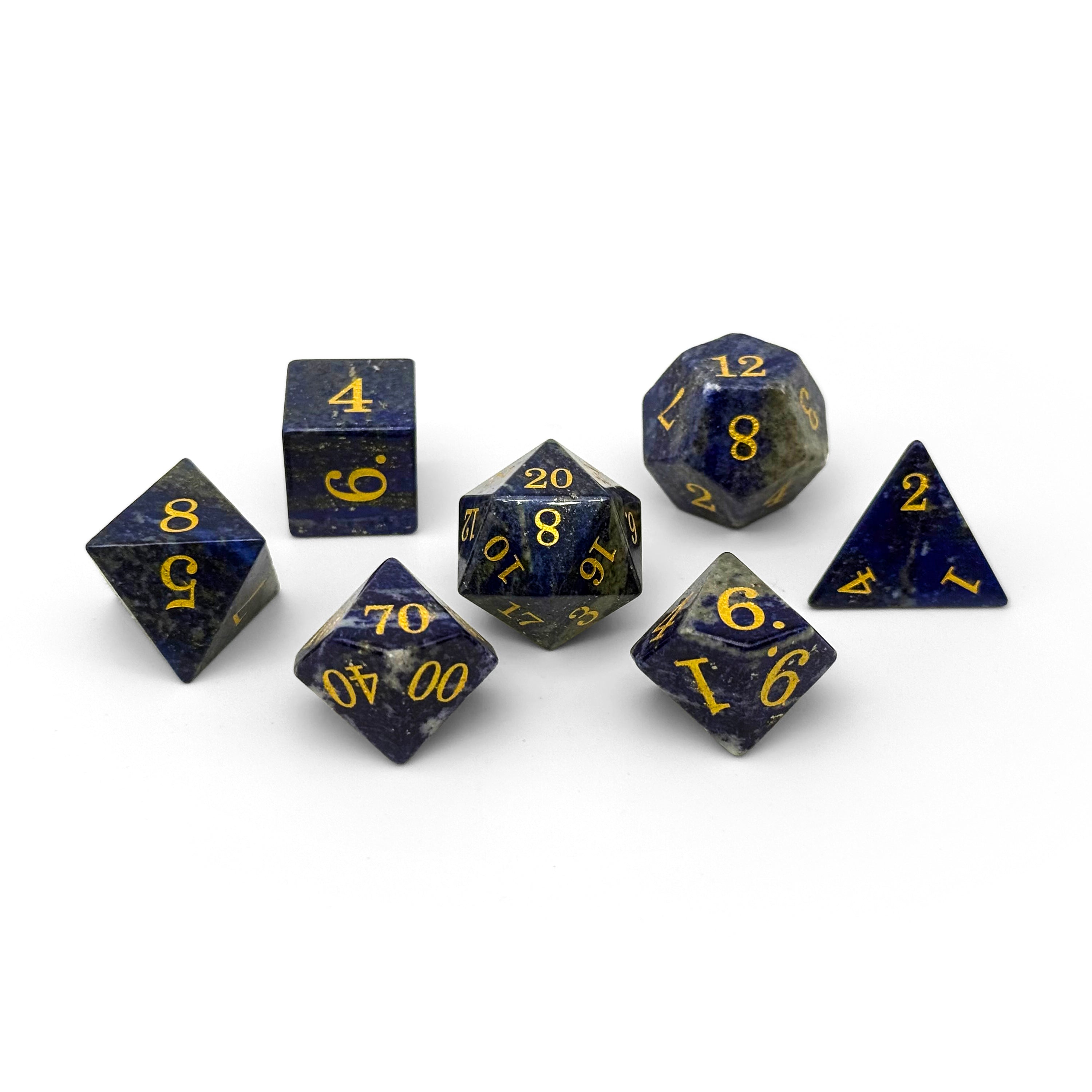 Storybook - Lapis Lazuli-Gemstone Dice-Norse Foundry -Norse Foundry-dungeons & dragons-d&d dice set-rpg dice set-gemstone dice set-d&d-tin book-perfect for tabletop rpgs