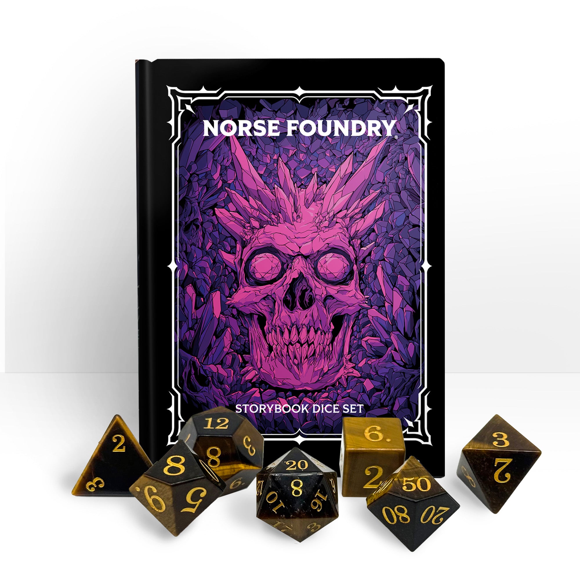 Storybook - Tiger's Eye-Gemstone Dice-Norse Foundry -Gemstone Dice-Dungeons & Dragons Dice-Gem Dice-DnD Dice-Gaming Dice-Perfect for Tabletop RPGs-Dice Set