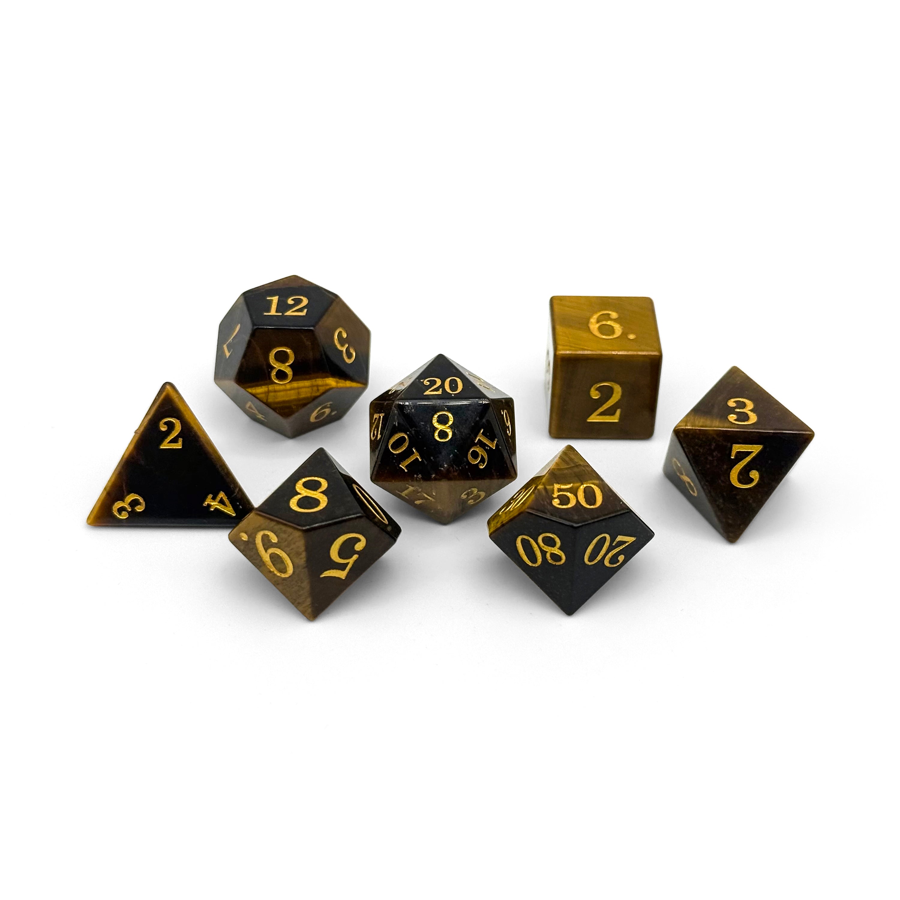 Storybook - Tiger's Eye-Gemstone Dice-Norse Foundry -Norse Foundry-dungeons & dragons-d&d dice set-rpg dice set-gemstone dice set-d&d-tin book-perfect for tabletop rpgs