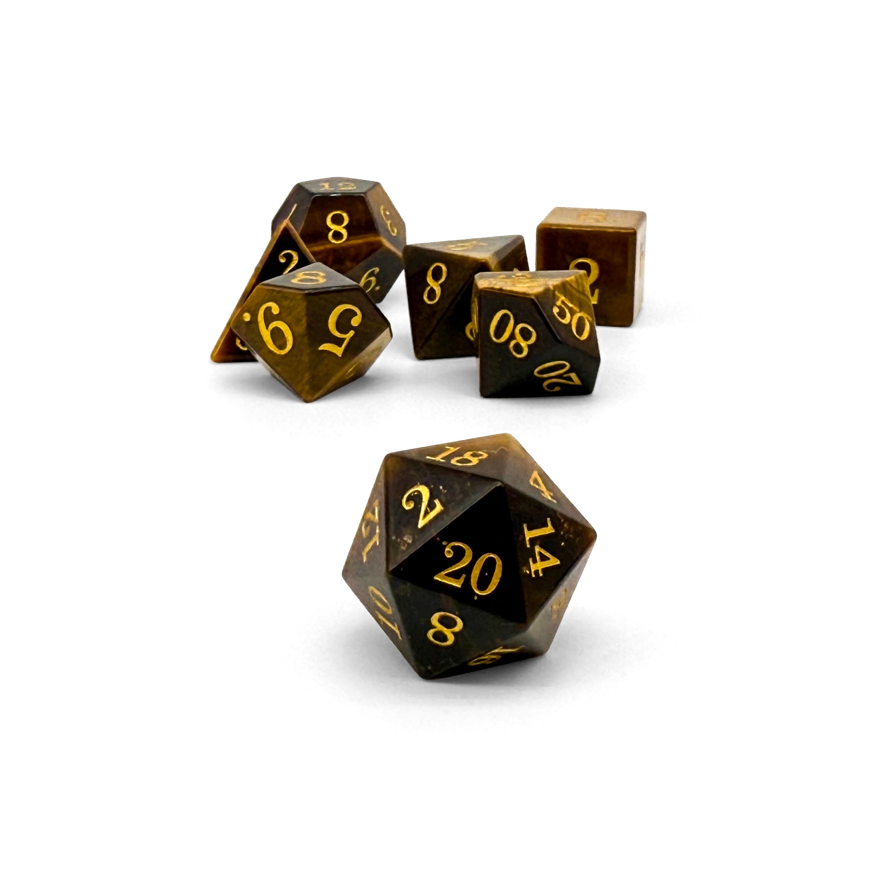 Storybook - Tiger's Eye-Gemstone Dice-Norse Foundry -Norse Foundry-dungeons & dragons-d&d dice set-rpg dice set-gemstone dice set-d&d-tin book-perfect for tabletop rpgs