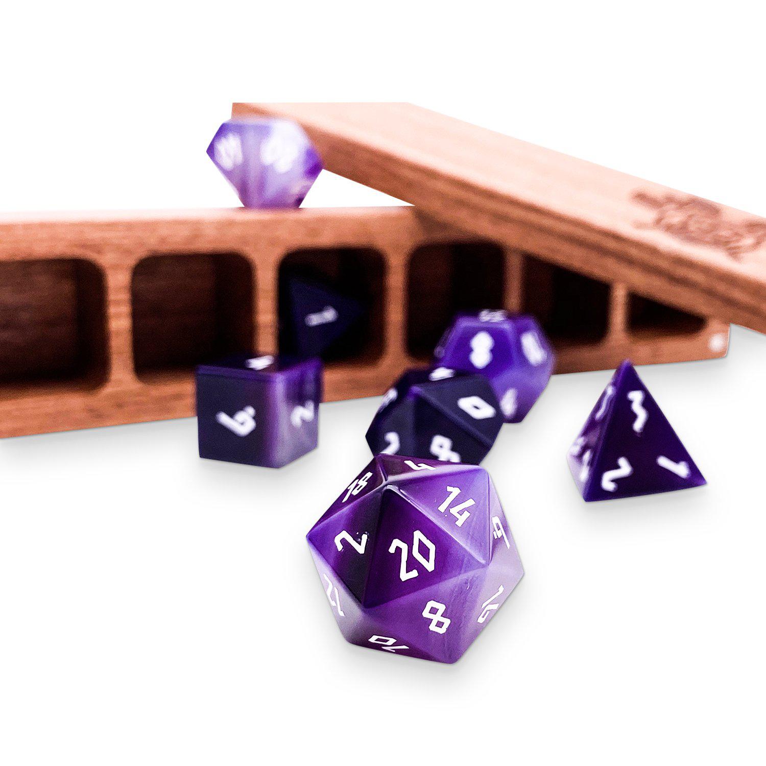 Purple Striped Agate - 7 Piece RPG Set Gemstone Dice - NOR 01018