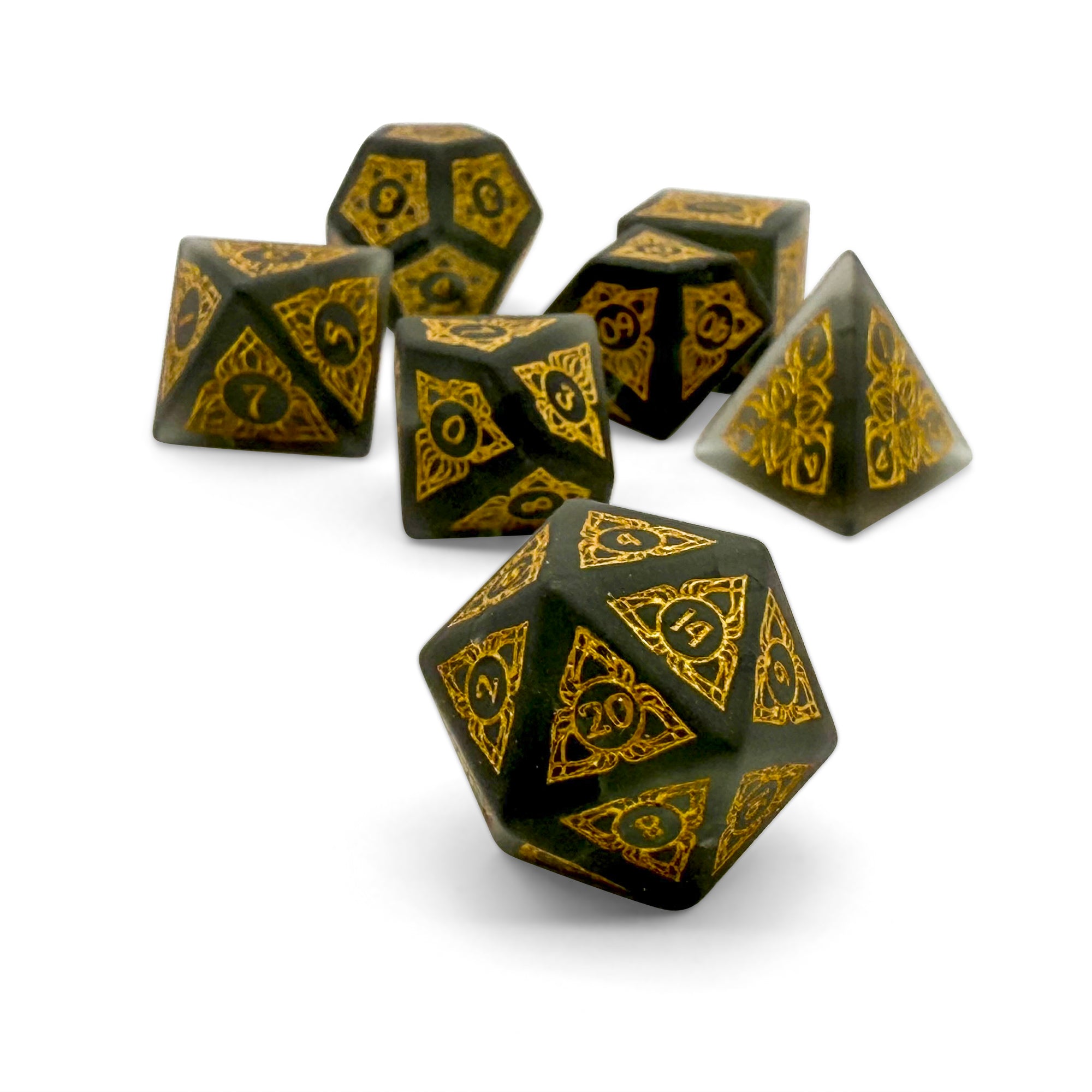 Sylvan Weaver - Frosted Shattered Smoke-Glass Dice-Norse Foundry-Norse Foundry-glass dice-dungeons & dragons-d&d dice set-rpg dice set-glass dice set-d&d-perfect for tabletop rpgs