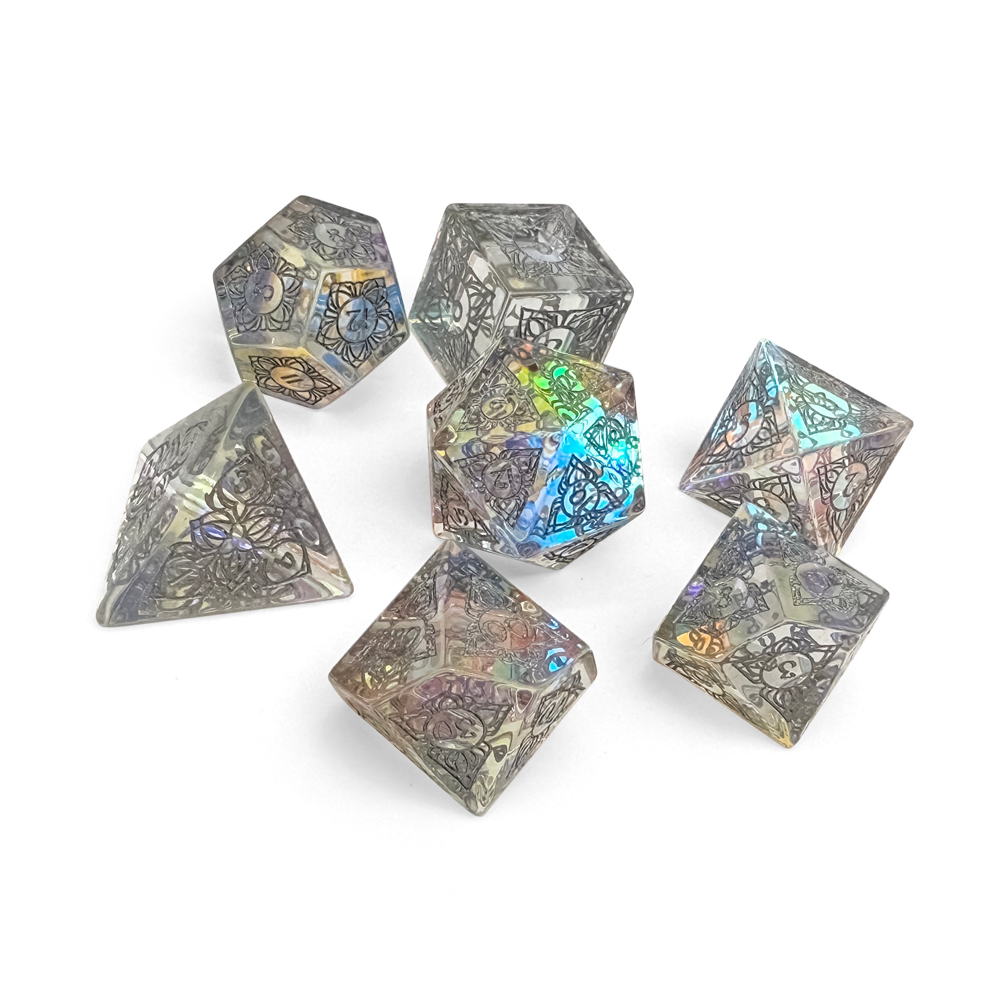 Sylvan Weaver - K9 Glass with Silver-Glass Dice-Norse Foundry-Dungeons and Dragons-DND Dice-D20-Dice Set-D&D-Perfect for Tabletop RPGs