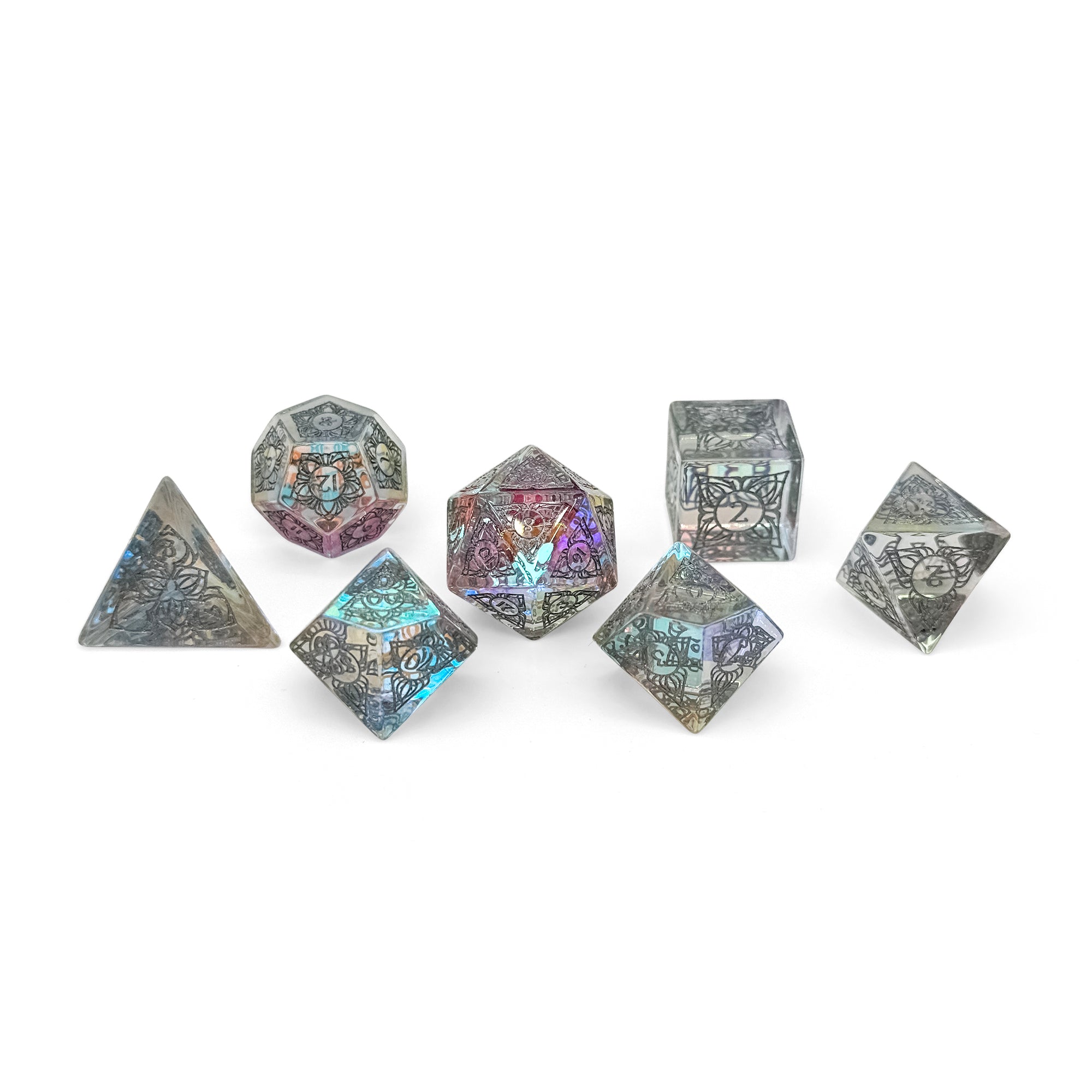 Sylvan Weaver - K9 Glass with Silver-Glass Dice-Norse Foundry-Dungeons and Dragons-DND Dice-D20-Dice Set-D&D-Perfect for Tabletop RPGs