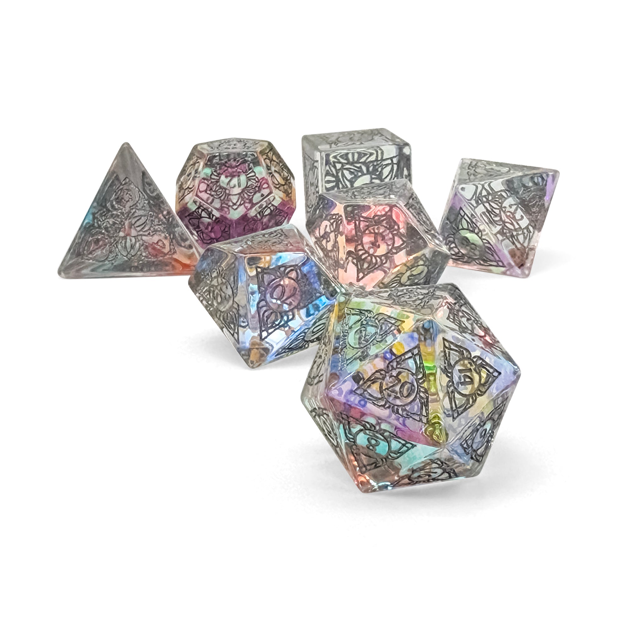 Sylvan Weaver - K9 Glass with Silver-Glass Dice-Norse Foundry-Dungeons and Dragons-DND Dice-D20-Dice Set-D&D-Perfect for Tabletop RPGs