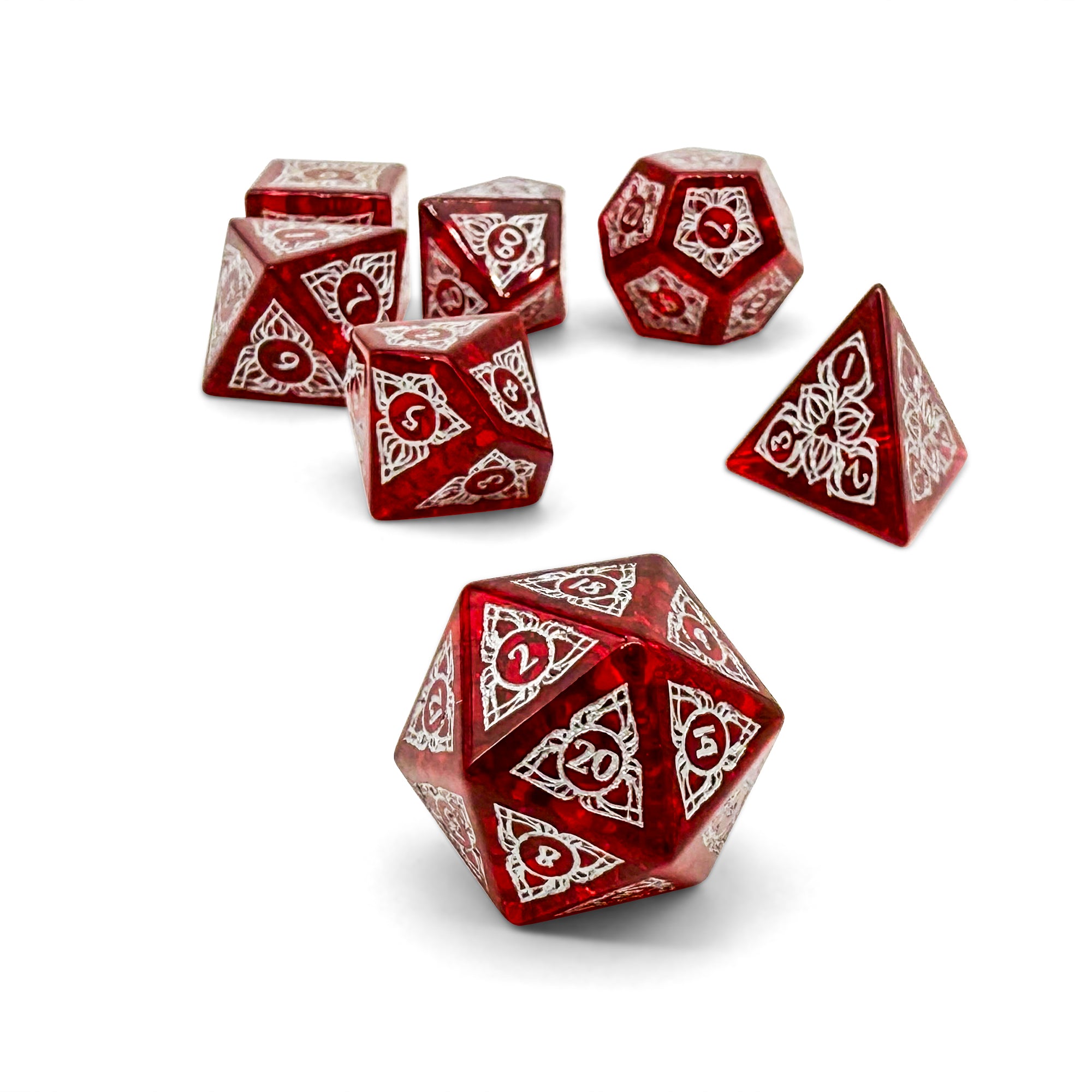 Sylvan Weaver - Shattered Garnet Zircon-Glass Dice-Norse Foundry-Norse Foundry-glass dice-dungeons & dragons-d&d dice set-rpg dice set-glass dice set-d&d-perfect for tabletop rpgs