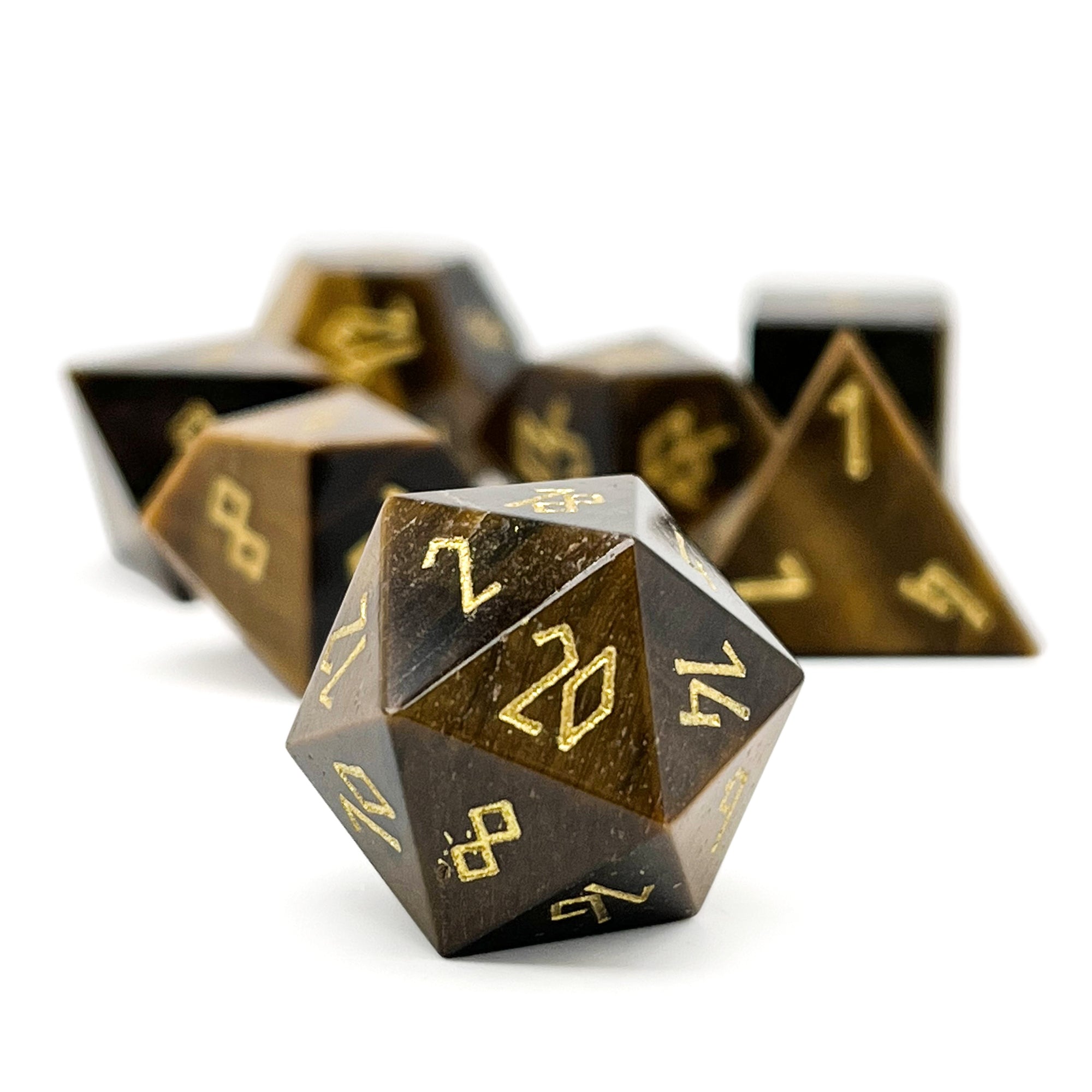 Tiger's Eye - 7 Piece RPG Set Gemstone Dice-Gemstone Dice-Norse Foundry-Gemstone Dice-Dungeons and Dragons Dice-Gem Dice-DND Dice-Gaming Dice-Perfect for Tabletop RPGs-Dice Set