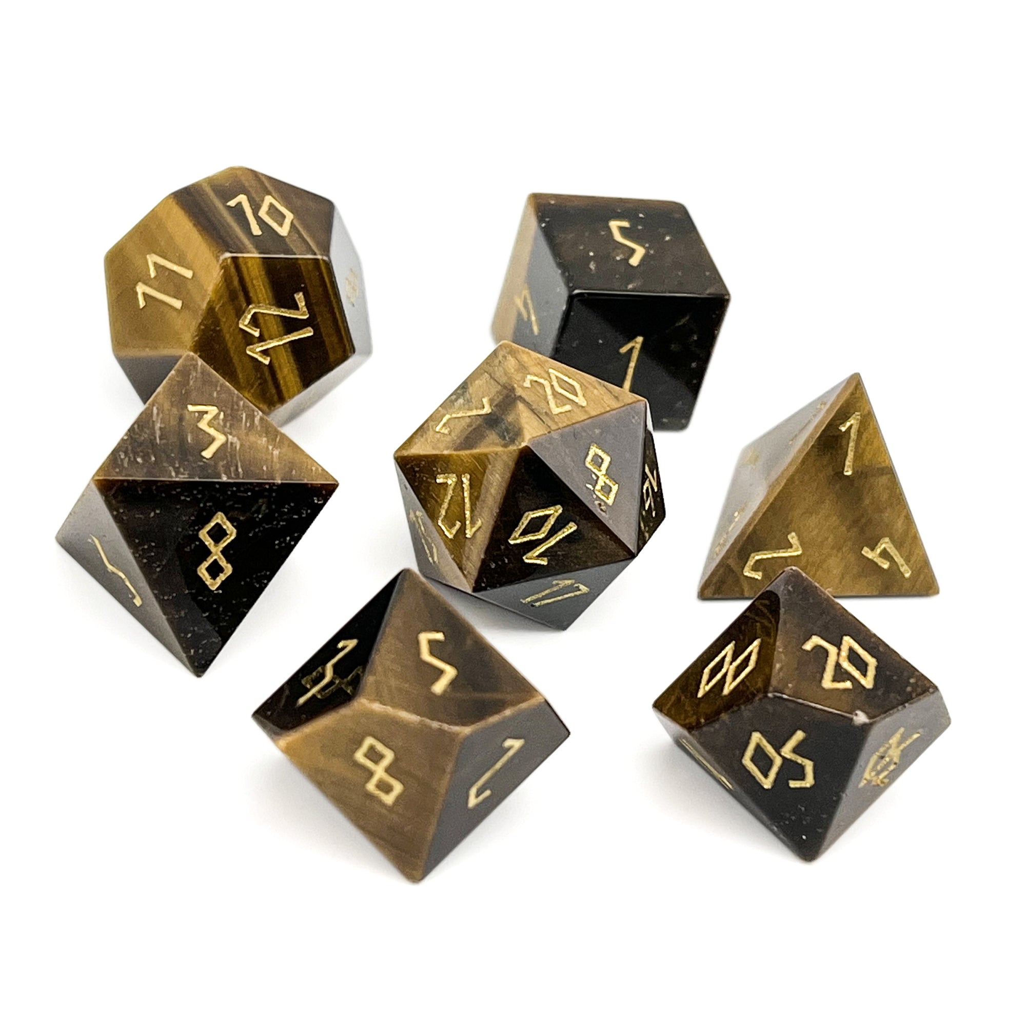 Tiger's Eye - 7 Piece RPG Set Gemstone Dice-Gemstone Dice-Norse Foundry-Gemstone Dice-Dungeons and Dragons Dice-Gem Dice-DND Dice-Gaming Dice-Perfect for Tabletop RPGs-Dice Set
