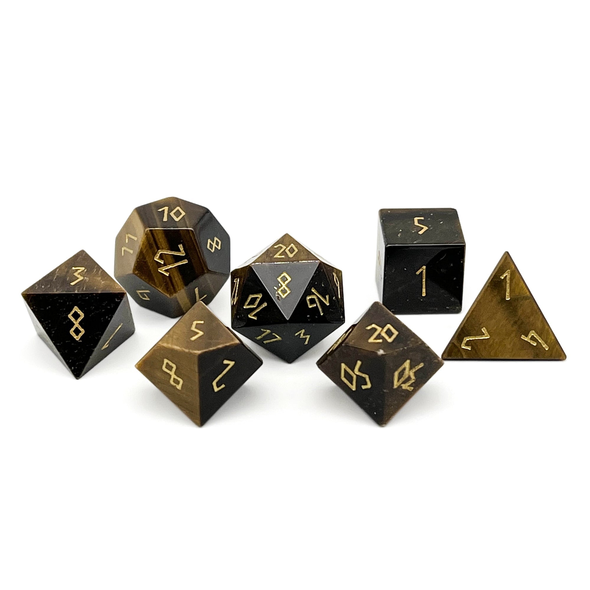 Tiger's Eye - 7 Piece RPG Set Gemstone Dice-Gemstone Dice-Norse Foundry-Gemstone Dice-Dungeons & Dragons Dice-Gem Dice-DnD Dice-Gaming Dice-Perfect for Tabletop RPGs-Dice Set