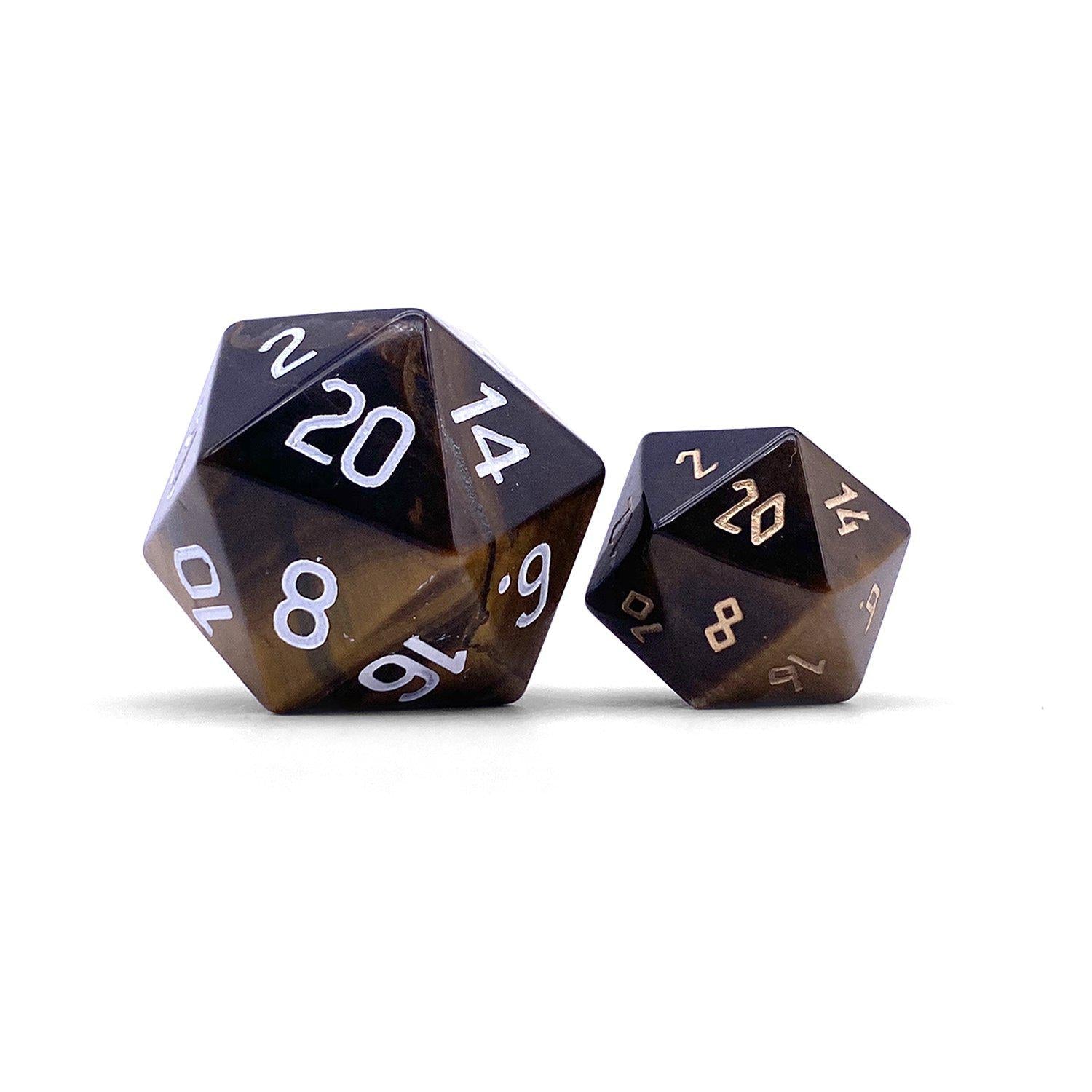 Tiger's Eye - Boulder® 30mm Gemstone Dice-Boulder-Norse Foundry-Dungeons and Dragons Dice-Gem Dice-D20-Gemstone D20-Collectible D20 Dice-Giant D20 for DnD