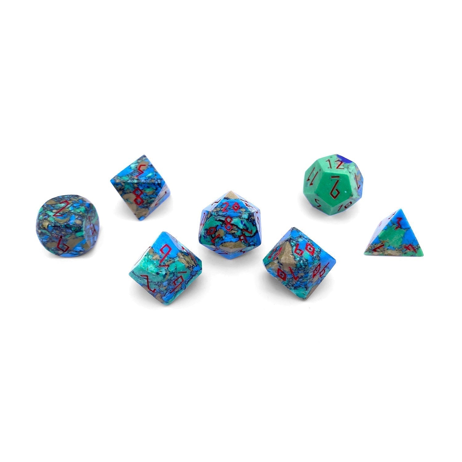 Tri Color Turquoise - 7 Piece RPG Set TruStone Dice-TruStone Dice-Norse Foundry-Gemstone Dice-Dungeons and Dragons Dice-Gem Dice-DND Dice-Gaming Dice-Perfect for Tabletop RPGs-Dice Set