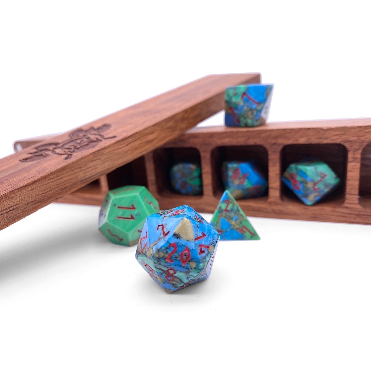Tri Color Turquoise - 7 Piece RPG Set TruStone Dice-TruStone Dice-Norse Foundry-Gemstone Dice-Dungeons and Dragons Dice-Gem Dice-DND Dice-Gaming Dice-Perfect for Tabletop RPGs-Dice Set