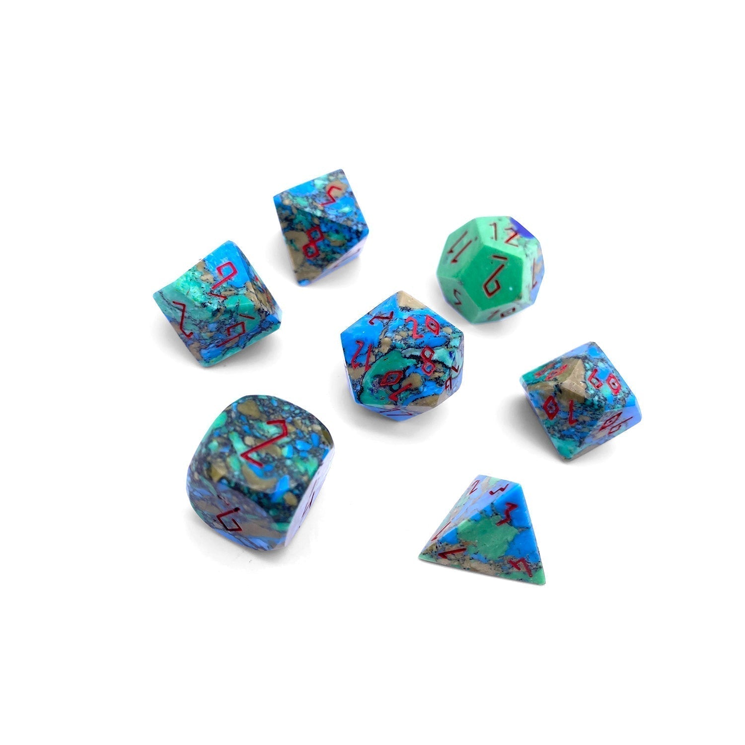 Tri Color Turquoise - 7 Piece RPG Set TruStone Dice-TruStone Dice-Norse Foundry-Gemstone Dice-Dungeons and Dragons Dice-Gem Dice-DND Dice-Gaming Dice-Perfect for Tabletop RPGs-Dice Set