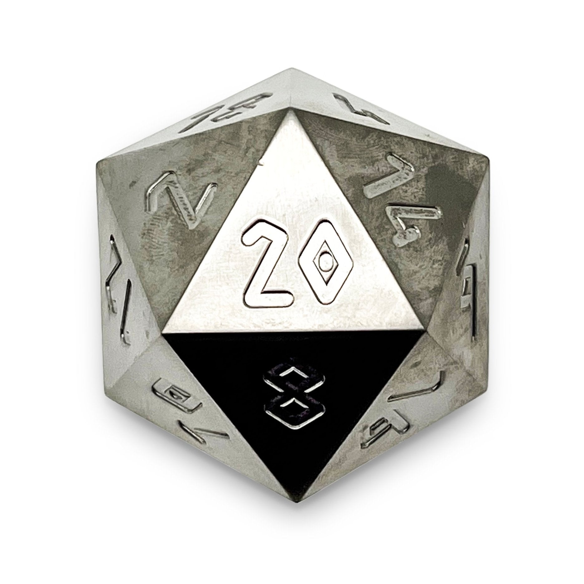 Tungsten - Boulder 55mm True Metal Dice-Metal Dice-Norse Foundry-Norse Foundry-dungeons & dragons-d&d dice-rpg dice-d20-metal dice-d&d-55mm-oversize-boulder-luxury dice-perfect for tabletop rpgs