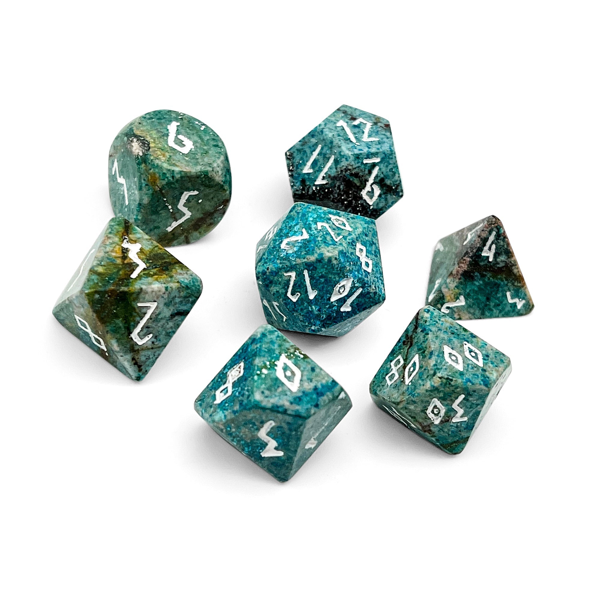 Turquoise Blue Coral Fossil - 7 Piece RPG Set Gemstone Dice-Gemstone Dice-Norse Foundry-Gemstone Dice-Dungeons and Dragons Dice-Gem Dice-DND Dice-Gaming Dice-Perfect for Tabletop RPGs-Dice Set