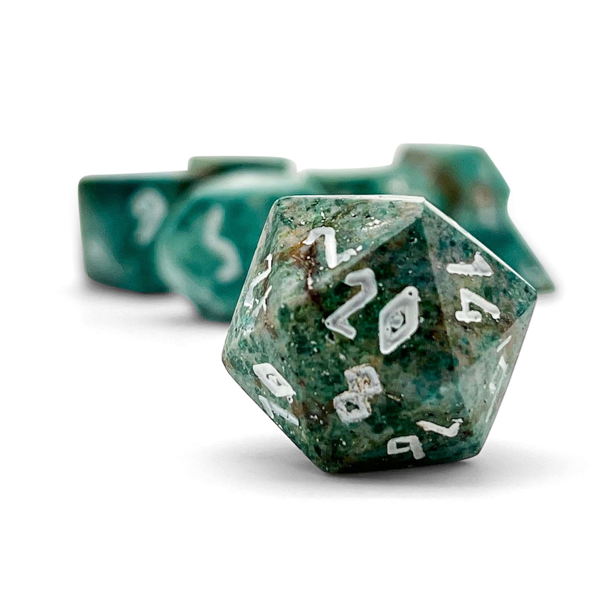 Turquoise Green Coral Fossil - 7 Piece RPG Set Gemstone Dice-Gemstone Dice-Norse Foundry-Gemstone Dice-Dungeons and Dragons Dice-Gem Dice-DND Dice-Gaming Dice-Perfect for Tabletop RPGs-Dice Set