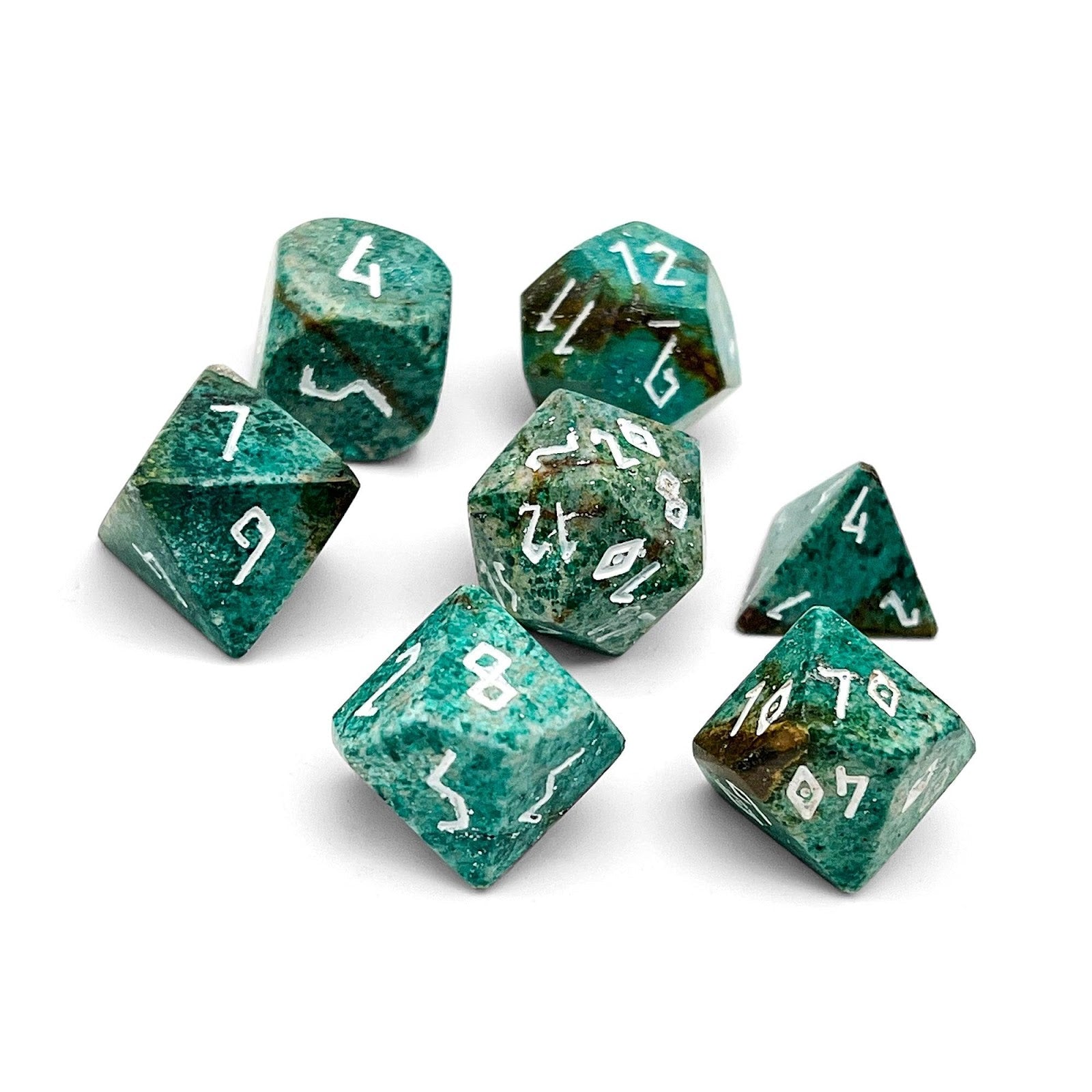 Turquoise Green Coral Fossil - 7 Piece RPG Set Gemstone Dice-Gemstone Dice-Norse Foundry-Gemstone Dice-Dungeons and Dragons Dice-Gem Dice-DND Dice-Gaming Dice-Perfect for Tabletop RPGs-Dice Set