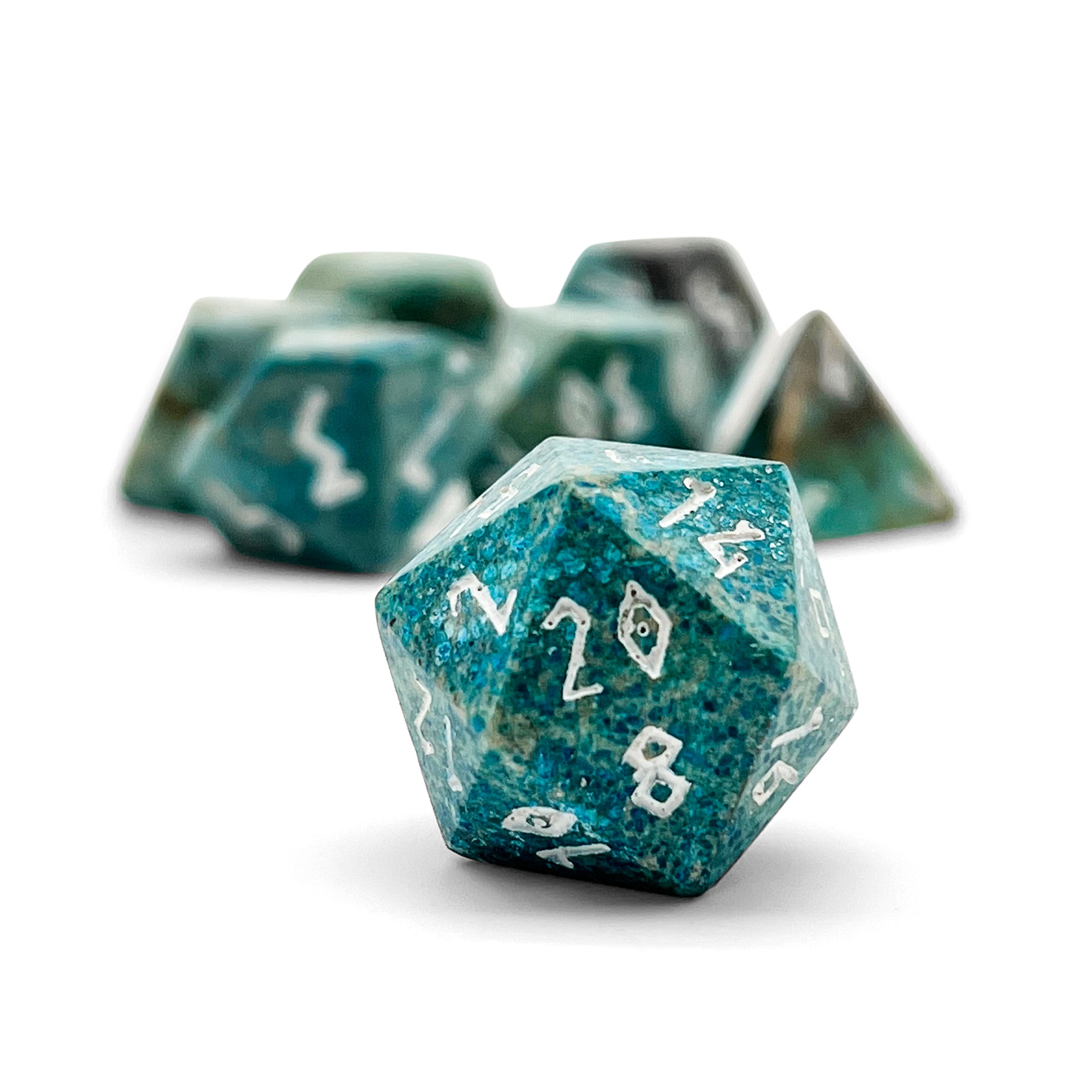 Turquoise Blue Coral Fossil - 7 Piece RPG Set Gemstone Dice