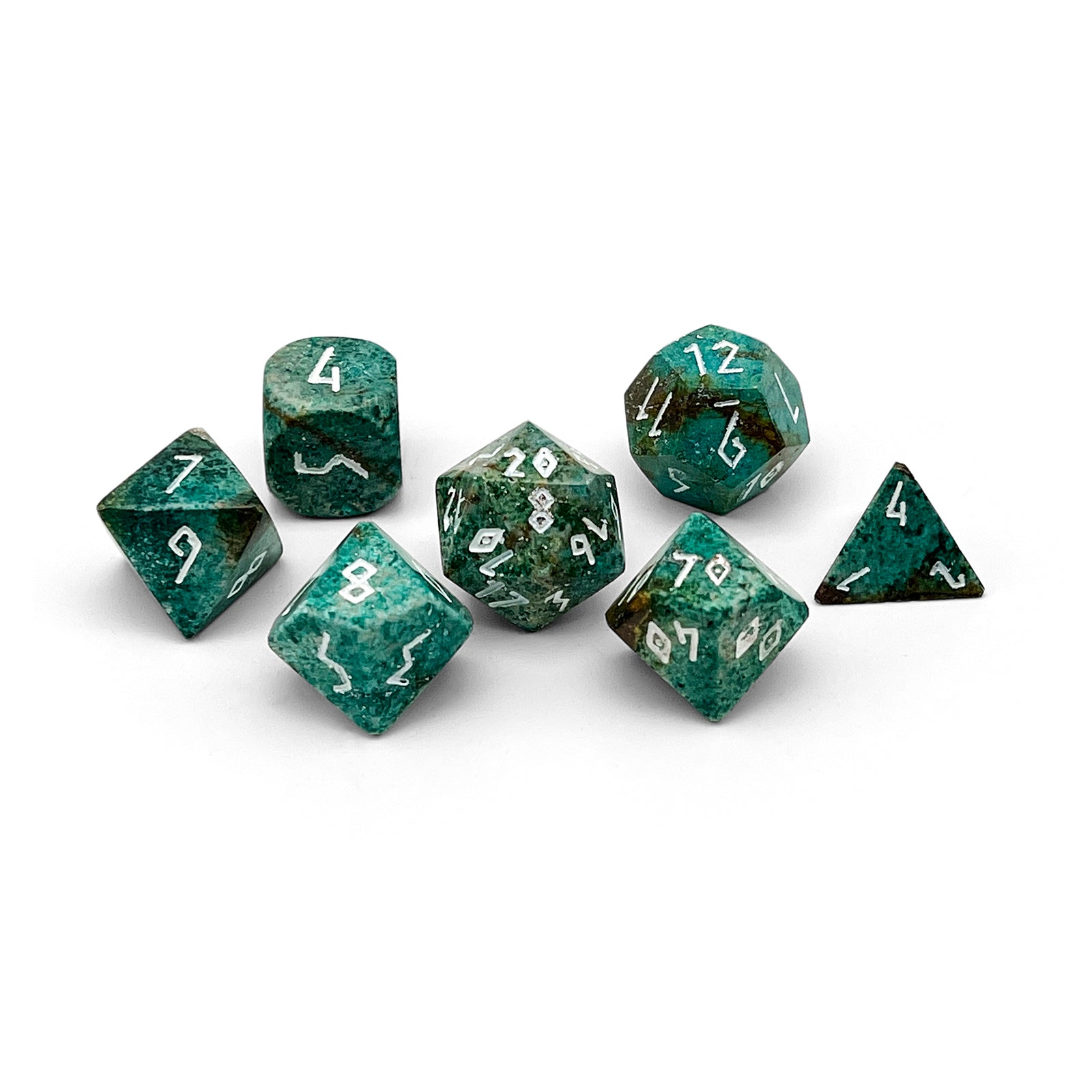 Turquoise Green Coral Fossil - 7 Piece RPG Set Gemstone Dice