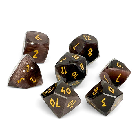 Violet Cat’s Eye - 7 Piece RPG Set Glass Wondrous Cut Dice