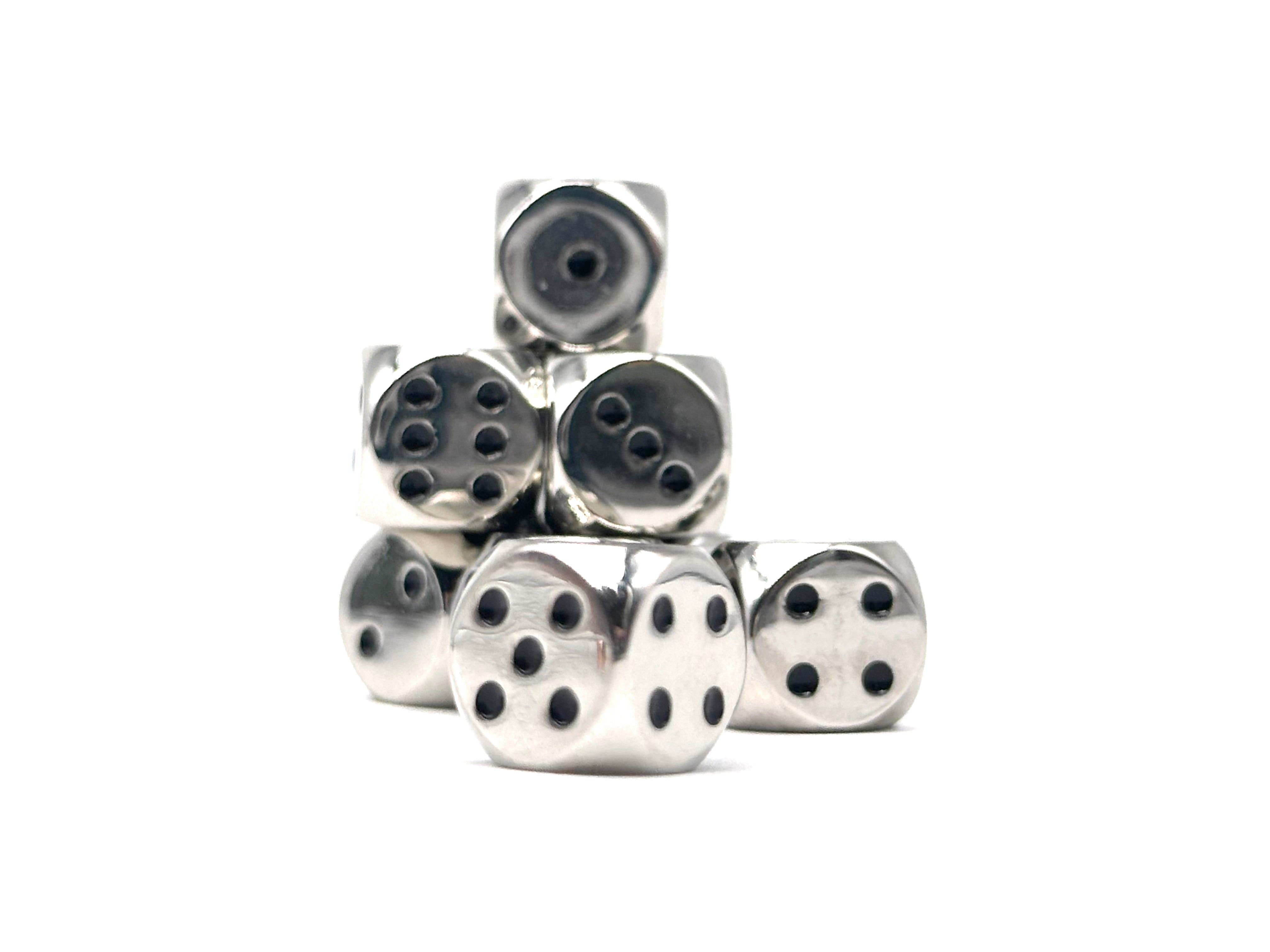 Warpips: Chainmail Silver - 10 - 12mm D6-Zinc Alloy Dice-Norse Foundry-Norse Foundry-dungeons & dragons-d&d dice-rpg d6-metal d6-d&d-d6-warpips-pips-perfect for tabletop rpgs