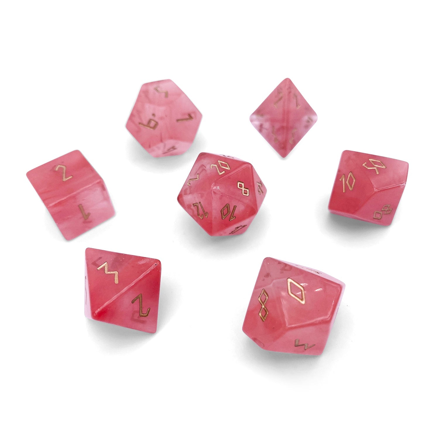 Watermelon Candy Jade - 7 Piece RPG Set Gemstone Dice-Gemstone Dice-Norse Foundry-Gemstone Dice-Dungeons & Dragons Dice-Gem Dice-D&D Dice-Gaming Dice-Perfect for Tabletop RPGs-Dice Set