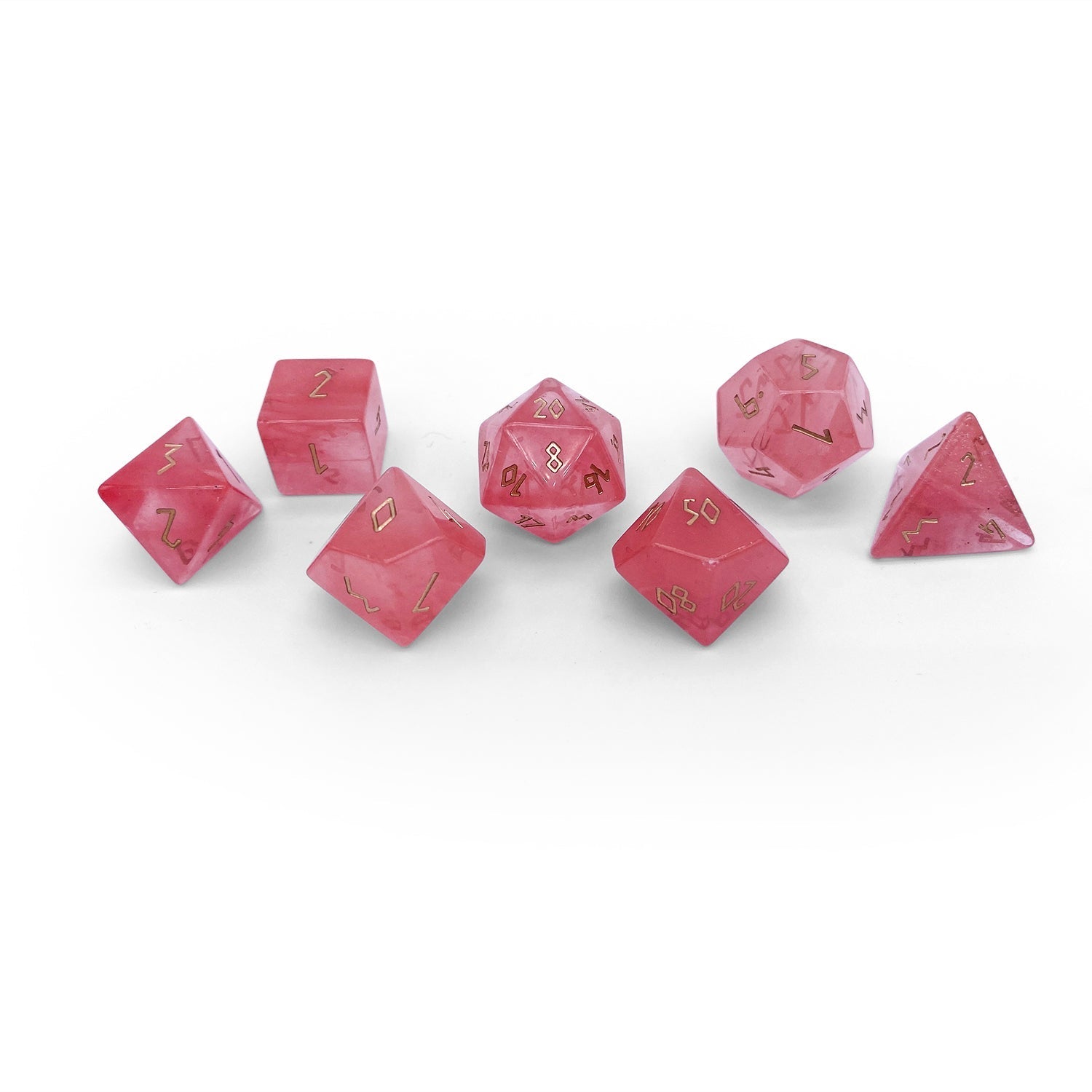 Watermelon Candy Jade - 7 Piece RPG Set Gemstone Dice-Gemstone Dice-Norse Foundry-Gemstone Dice-Dungeons and Dragons Dice-Gem Dice-DND Dice-Gaming Dice-Perfect for Tabletop RPGs-Dice Set