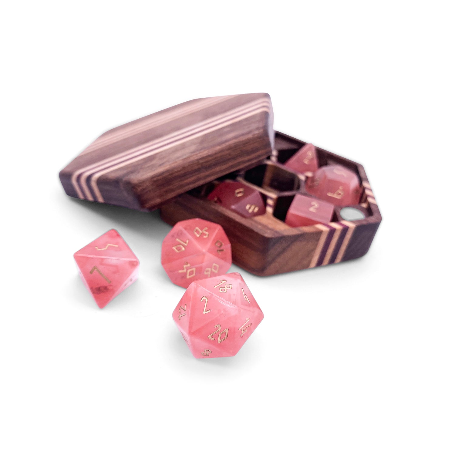 Watermelon Candy Jade - 7 Piece RPG Set Gemstone Dice-Gemstone Dice-Norse Foundry-Gemstone Dice-Dungeons and Dragons Dice-Gem Dice-DND Dice-Gaming Dice-Perfect for Tabletop RPGs-Dice Set