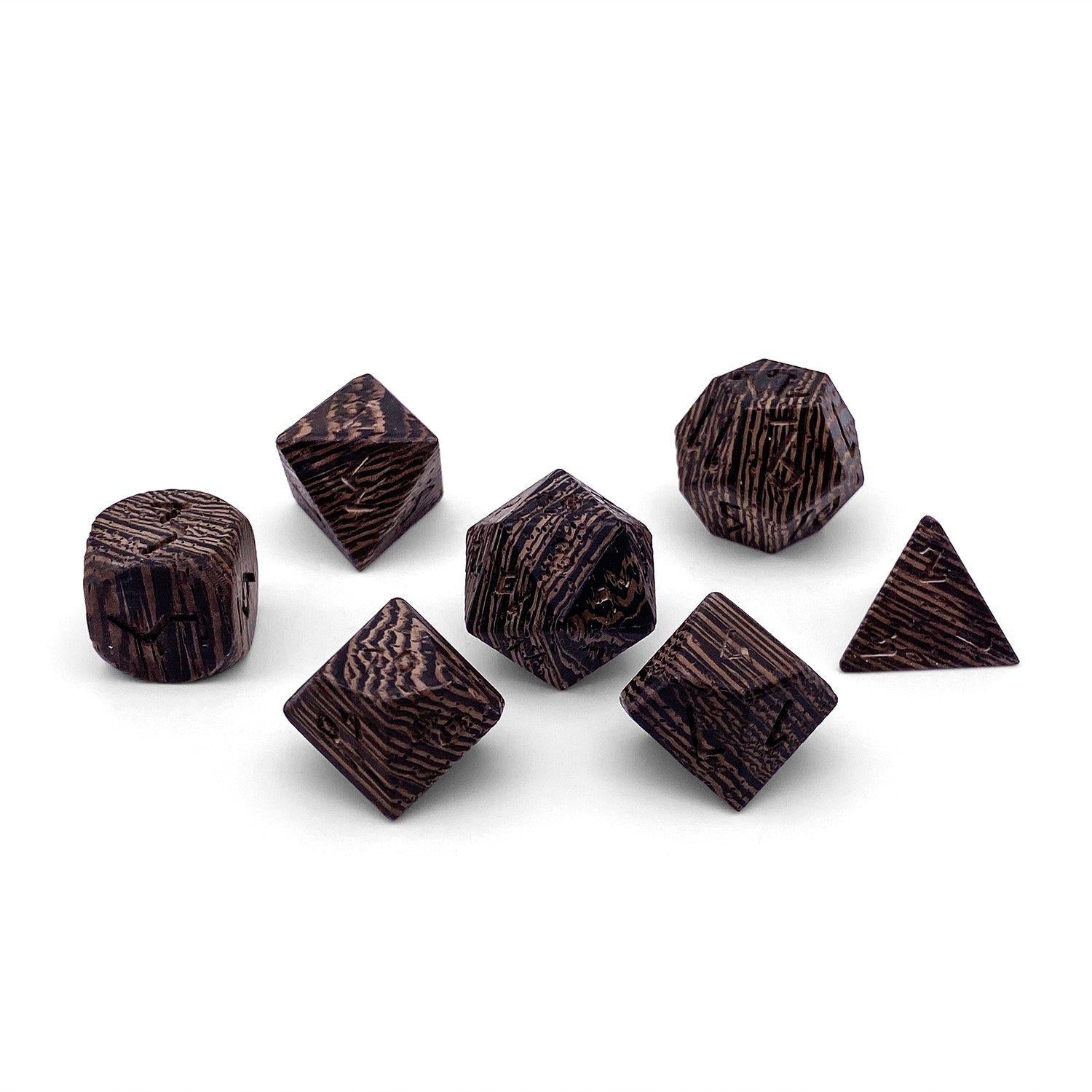 Wenge - 7 Piece RPG Wooden Dice Set-Wooden Dice-Norse Foundry-Norse Foundry-wood dice set-dungeons & dragons-d&d dice set-rpg dice set-wood dice set-d&d-perfect for tabletop rpgs