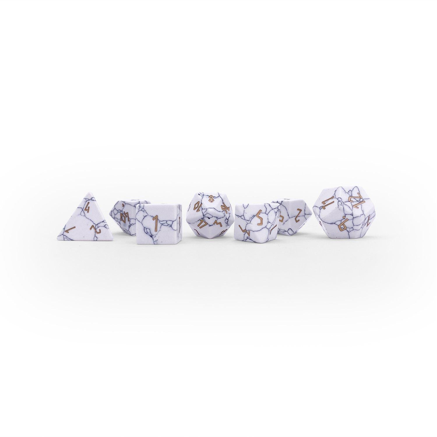 White Howlite - 7 Piece RPG Set Gemstone Dice-Gemstone Dice-Norse Foundry-Gemstone Dice-Dungeons and Dragons Dice-Gem Dice-DND Dice-Gaming Dice-Perfect for Tabletop RPGs-Dice Set