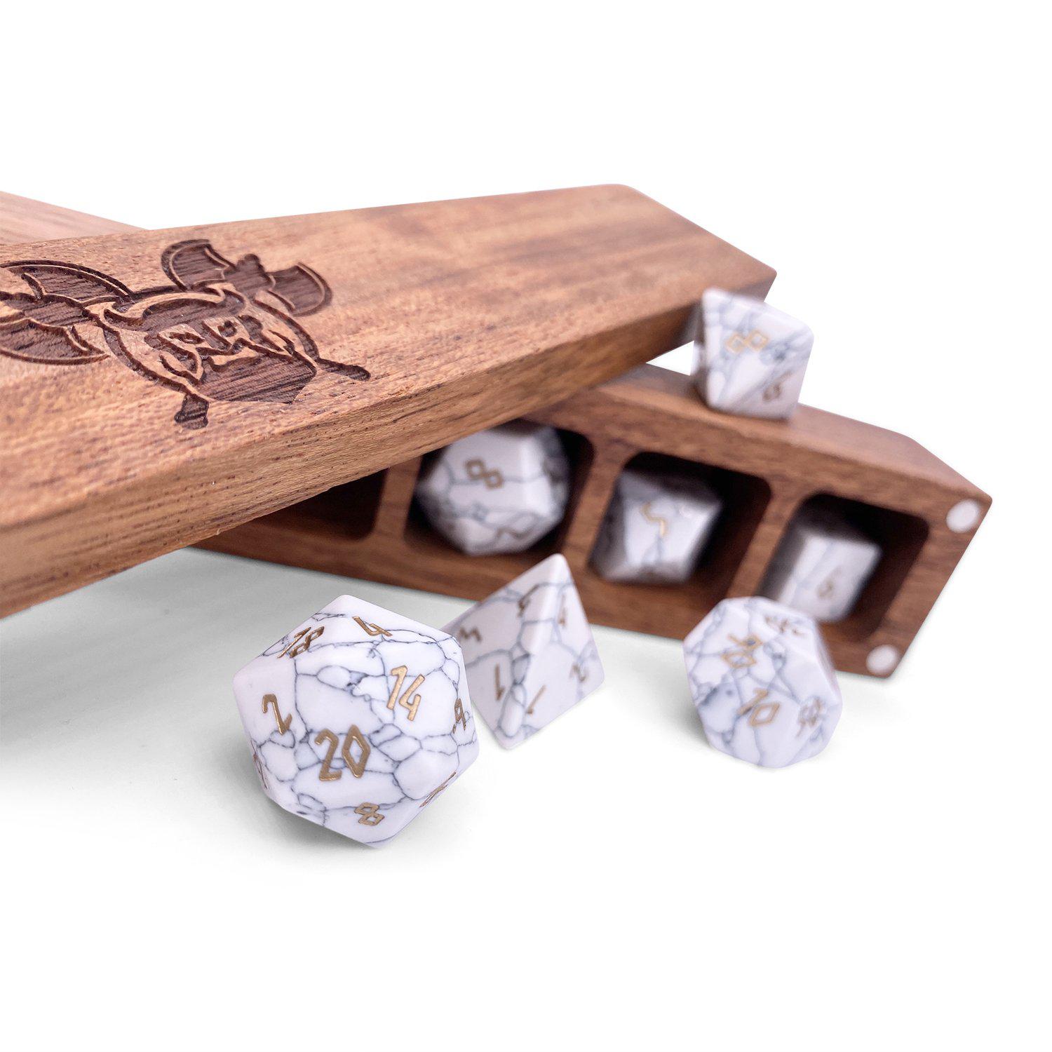White Howlite - 7 Piece RPG Set Gemstone Dice-Gemstone Dice-Norse Foundry-Gemstone Dice-Dungeons and Dragons Dice-Gem Dice-DND Dice-Gaming Dice-Perfect for Tabletop RPGs-Dice Set