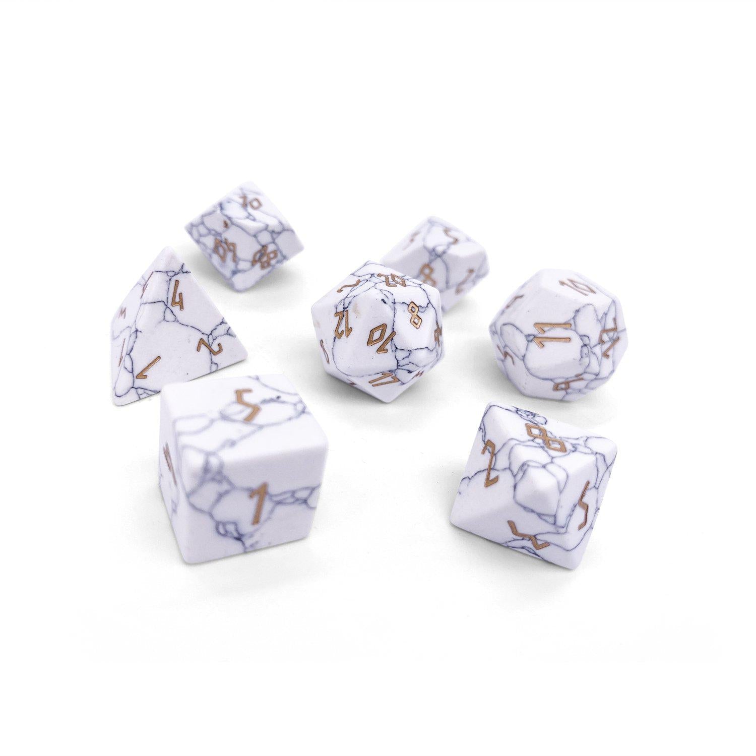 White Howlite - 7 Piece RPG Set Gemstone Dice-Gemstone Dice-Norse Foundry-Gemstone Dice-Dungeons and Dragons Dice-Gem Dice-DND Dice-Gaming Dice-Perfect for Tabletop RPGs-Dice Set
