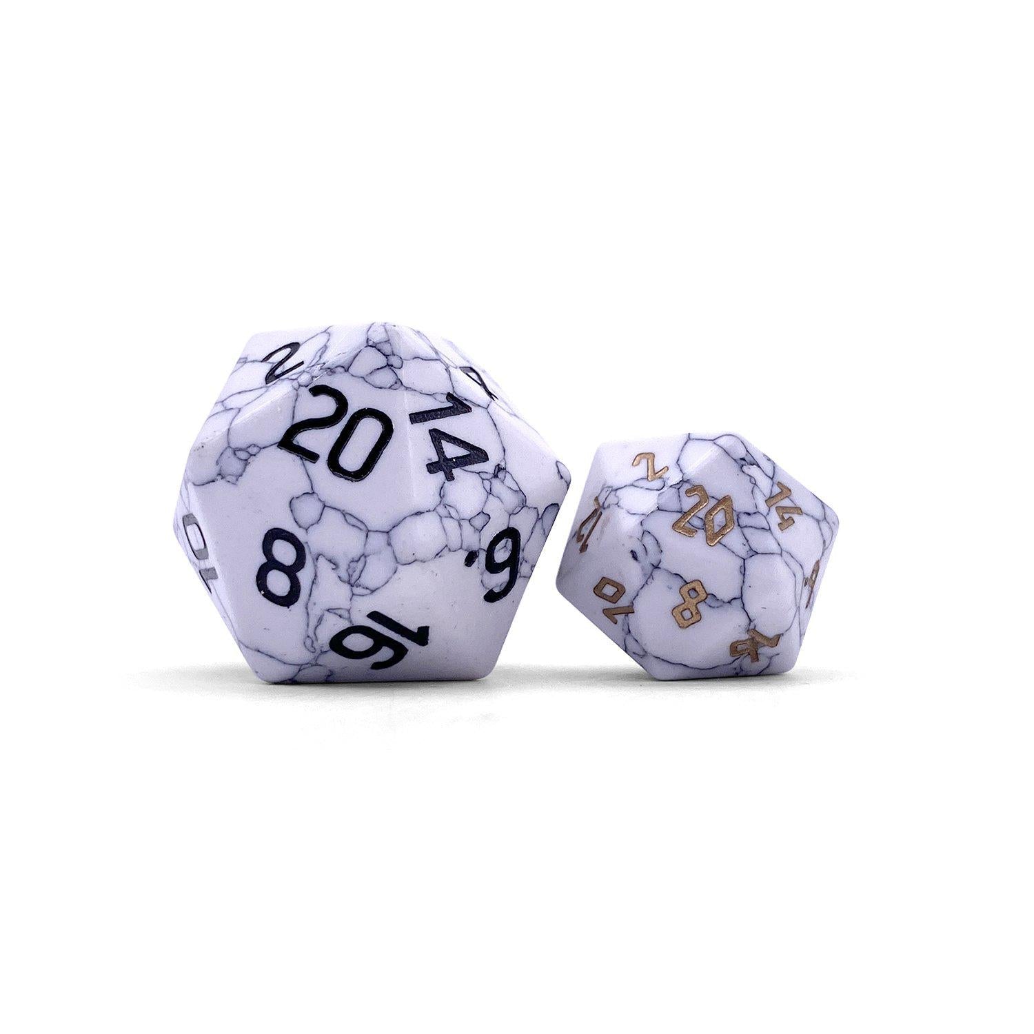 White Howlite - Boulder® 30mm Gemstone Dice-Boulder-Norse Foundry-Dungeons and Dragons Dice-Gem Dice-D20-Gemstone D20-Collectible D20 Dice-Giant D20 for DnD