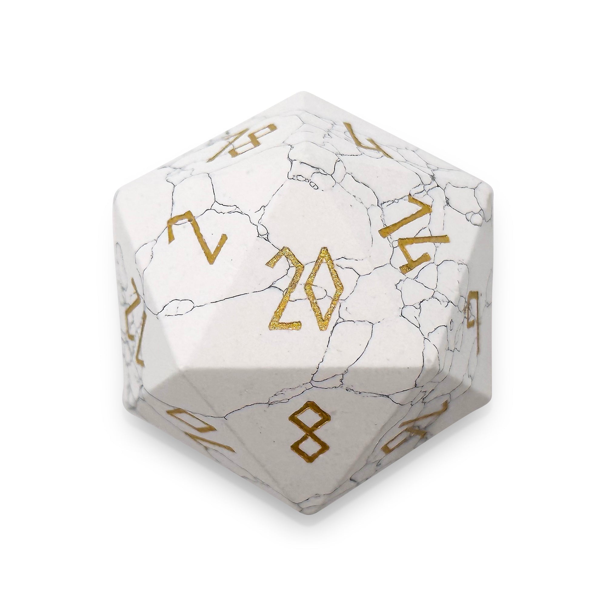 White Howlite - Boulder® 30mm Gemstone Dice-Boulder-Norse Foundry-Dungeons and Dragons Dice-Gem Dice-D20-Gemstone D20-Collectible D20 Dice-Giant D20 for DnD