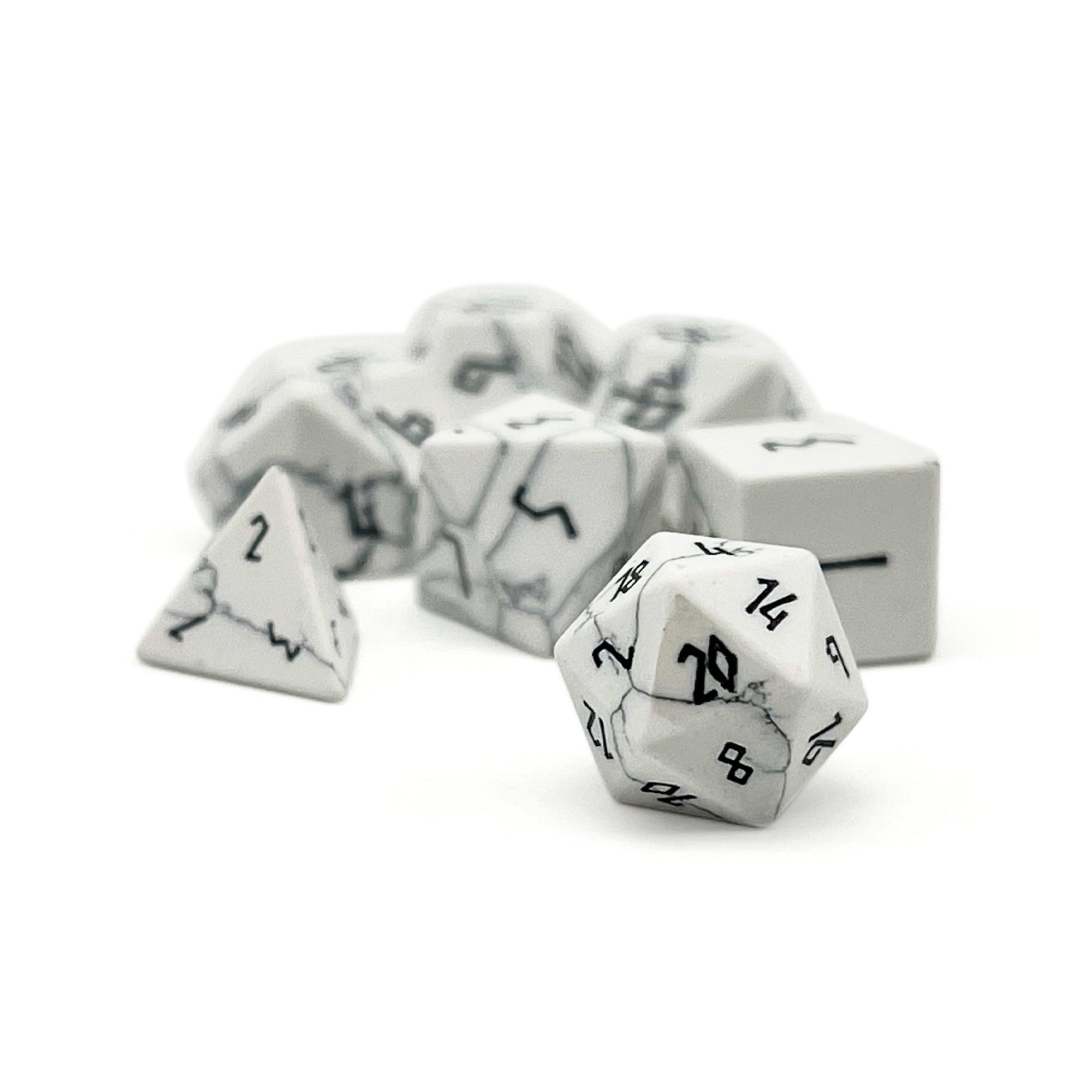 White Howlite - Pebble RPG Set Gemstone Dice-Pebbles-Norse Foundry-Norse Foundry-dungeons & dragons-d&d dice set-rpg dice set-gemstone dice set-d&d-mini dice set-10mm to 12mm-perfect for tabletop rpgs