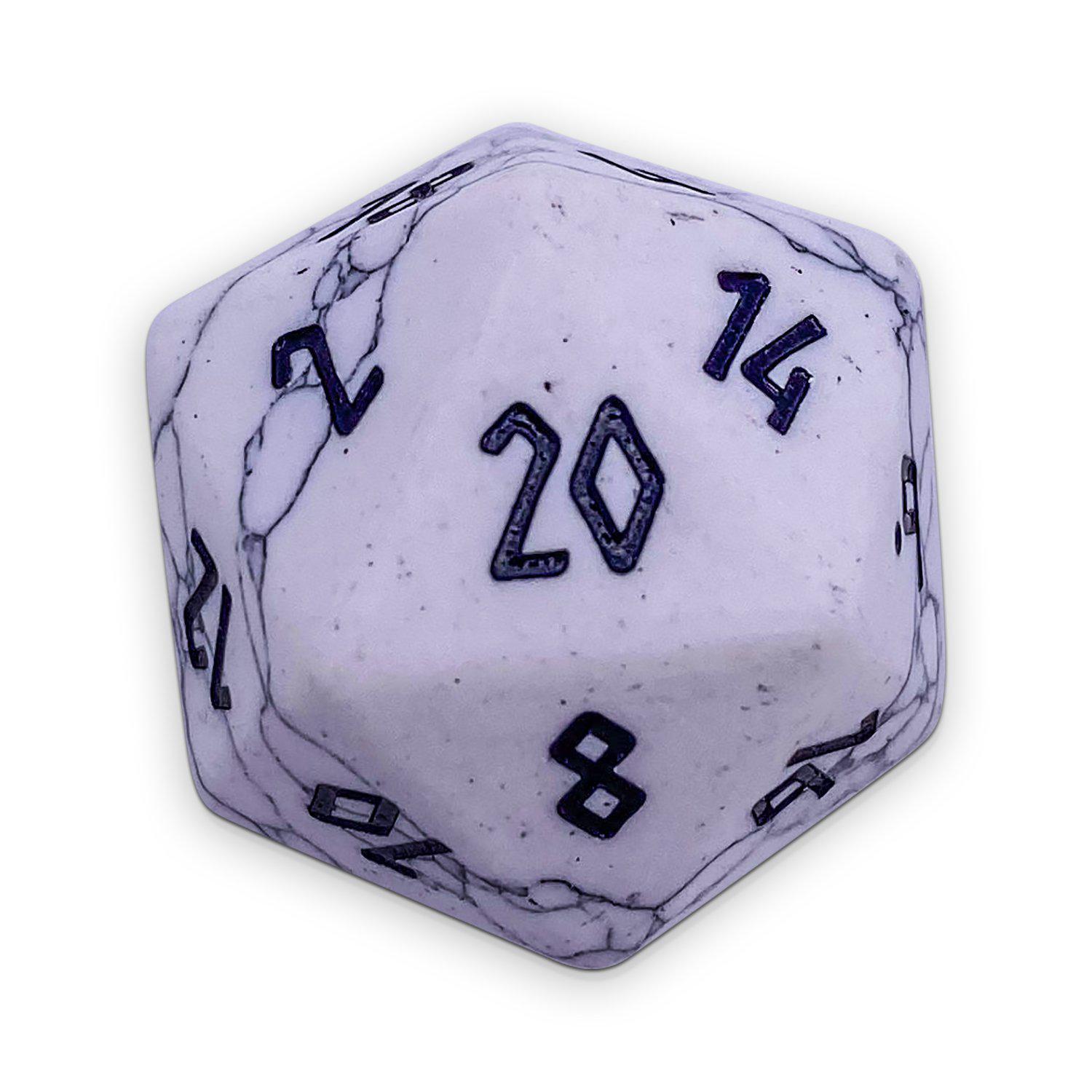 White Howlite - Single D20 Gemstone Dice-Gemstone Dice-Norse Foundry-Gemstone Dice-Dungeons and Dragons Dice-Gem Dice-DND Dice-Gaming Dice-Perfect for Tabletop RPGs-D20