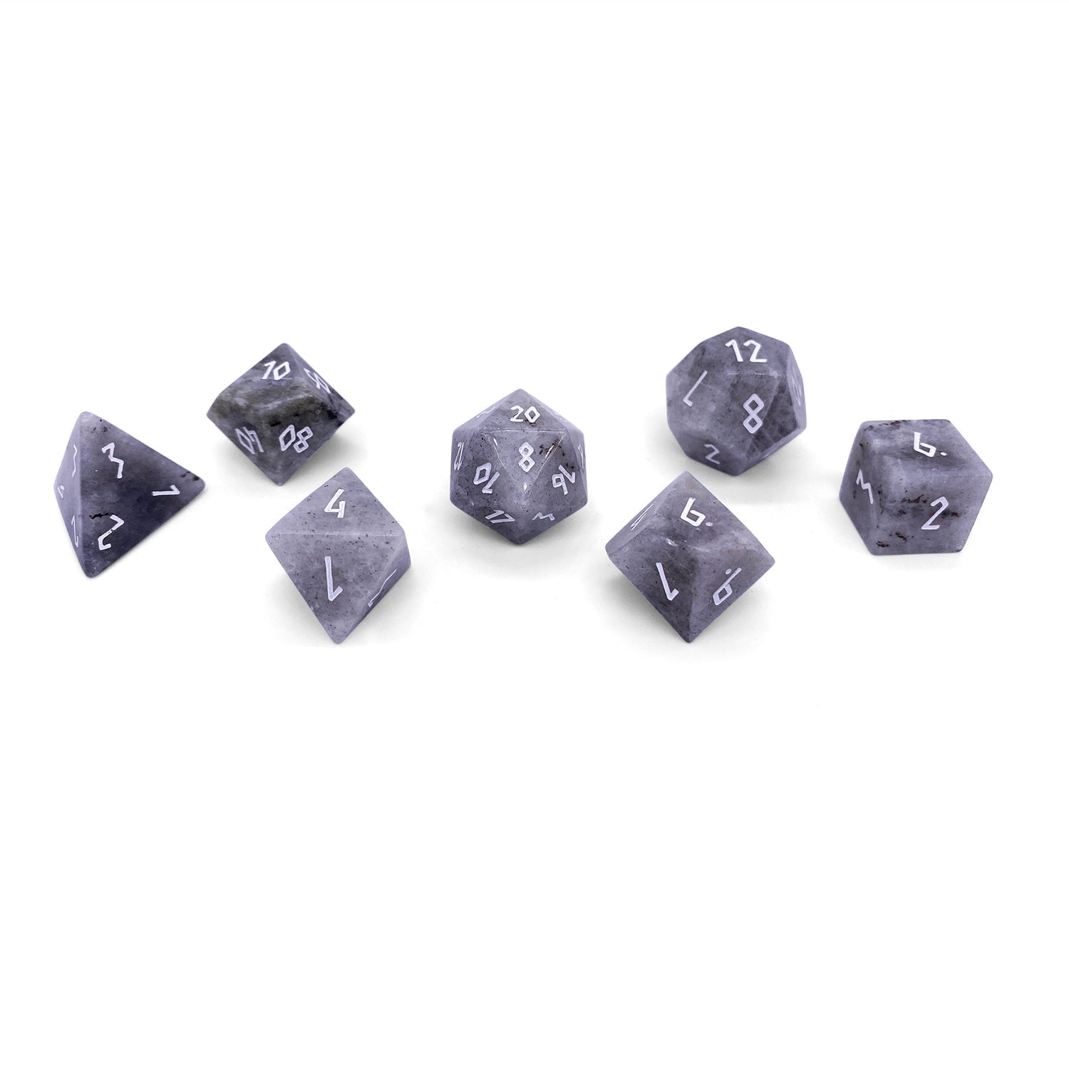 White Labradorite - 7 Piece RPG Set Gemstone Dice-Gemstone Dice-Norse Foundry-Gemstone Dice-Dungeons and Dragons Dice-Gem Dice-DND Dice-Gaming Dice-Perfect for Tabletop RPGs-Dice Set