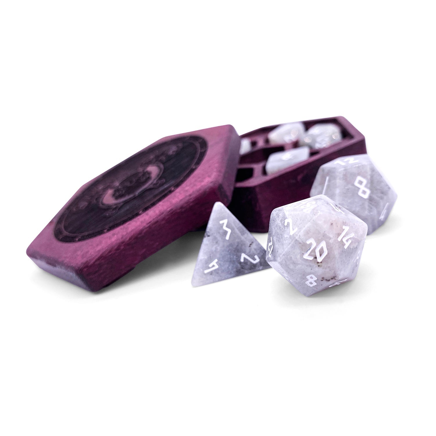 White Labradorite - 7 Piece RPG Set Gemstone Dice-Gemstone Dice-Norse Foundry-Gemstone Dice-Dungeons and Dragons Dice-Gem Dice-DND Dice-Gaming Dice-Perfect for Tabletop RPGs-Dice Set