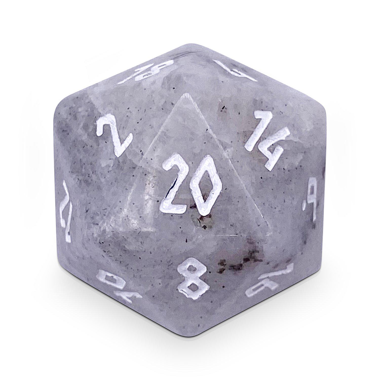 White Labradorite - Single D20 Gemstone Dice-Gemstone Dice-Norse Foundry-White Font-Norse Foundry-dungeons & dragons-d&d dice-rpg d20-gemstone d20-d&d-d20-perfect for tabletop rpgs