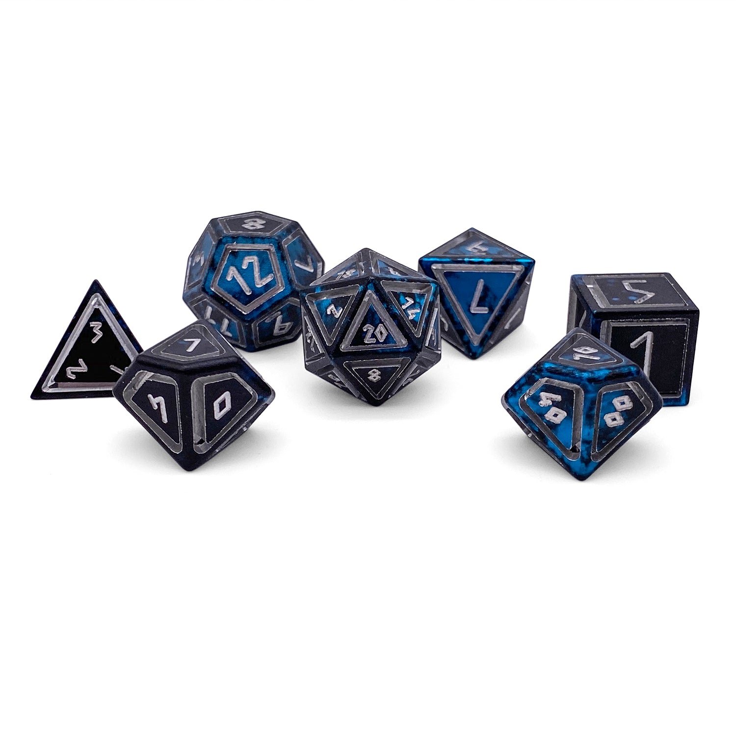 Willow O' Wisp - Nimbus™ 7 Piece RPG Set 6063 Aluminum Wondrous Dice-Aluminum Dice-Norse Foundry-Norse Foundry-aluminum dice-dungeons & dragons-d&d dice set-rpg dice set-aluminum d&d dice set-d&d-lightweight-perfect for tabletop rpgs