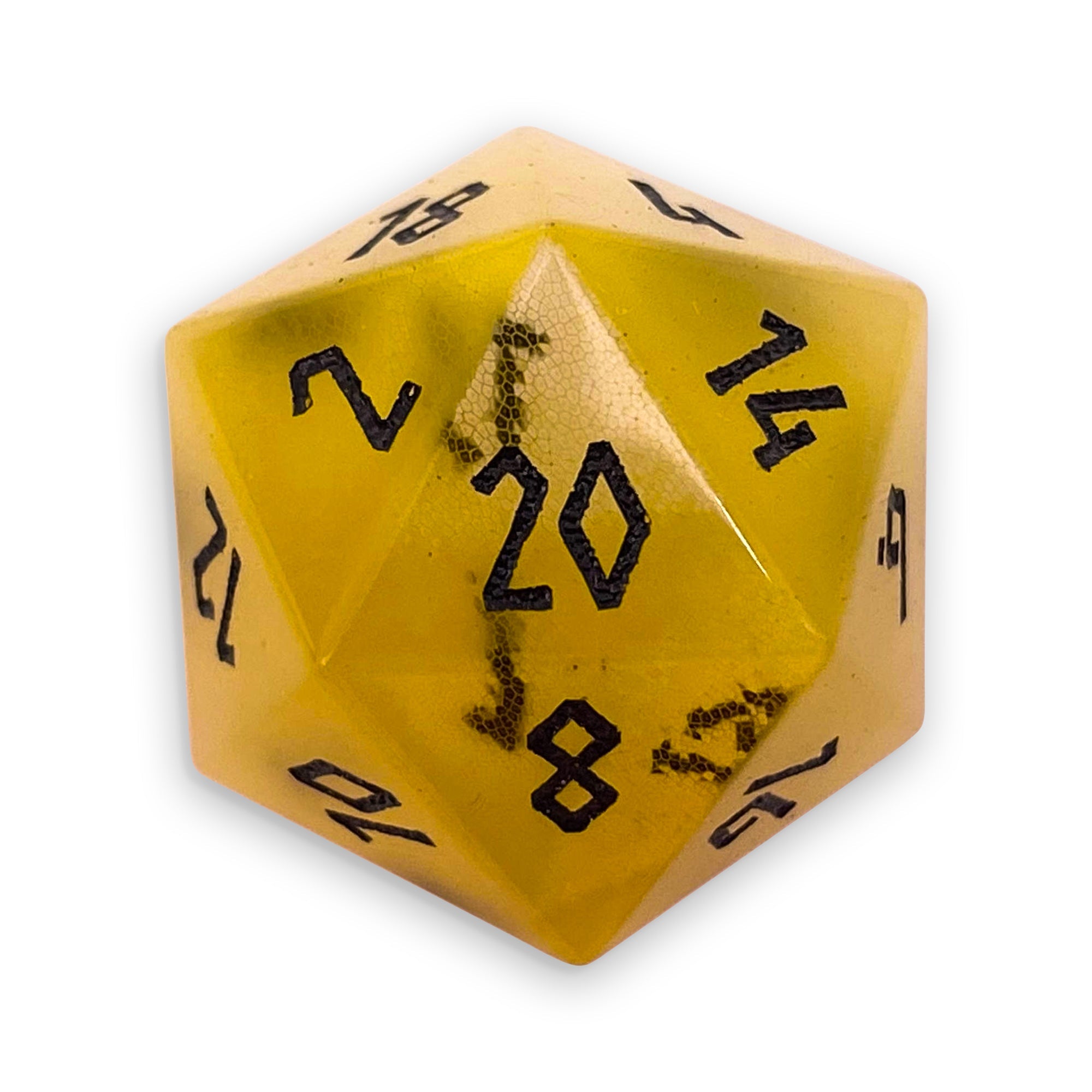 Yellow Cats Eye - Single D20 Glass Dice-Glass Dice-Norse Foundry-Norse Foundry-dungeons & dragons-d&d dice-rpg d20-glass d20-d&d-d20-perfect for tabletop rpgs