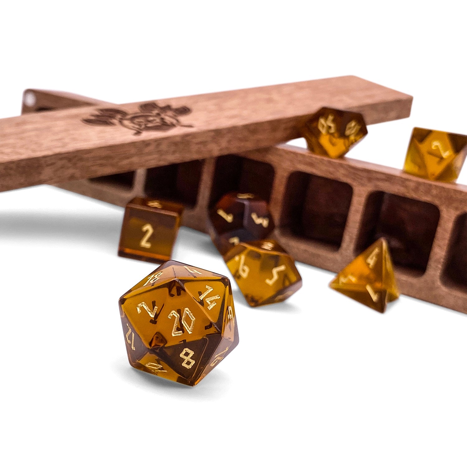 Zircon Amber Citrine - 7 Piece RPG Set Zircon Glass Dice-Glass Dice-Norse Foundry-Norse Foundry-zircon glass dice-dungeons & dragons-d&d dice set-rpg dice set-glass dice set-d&d-perfect for tabletop rpgs